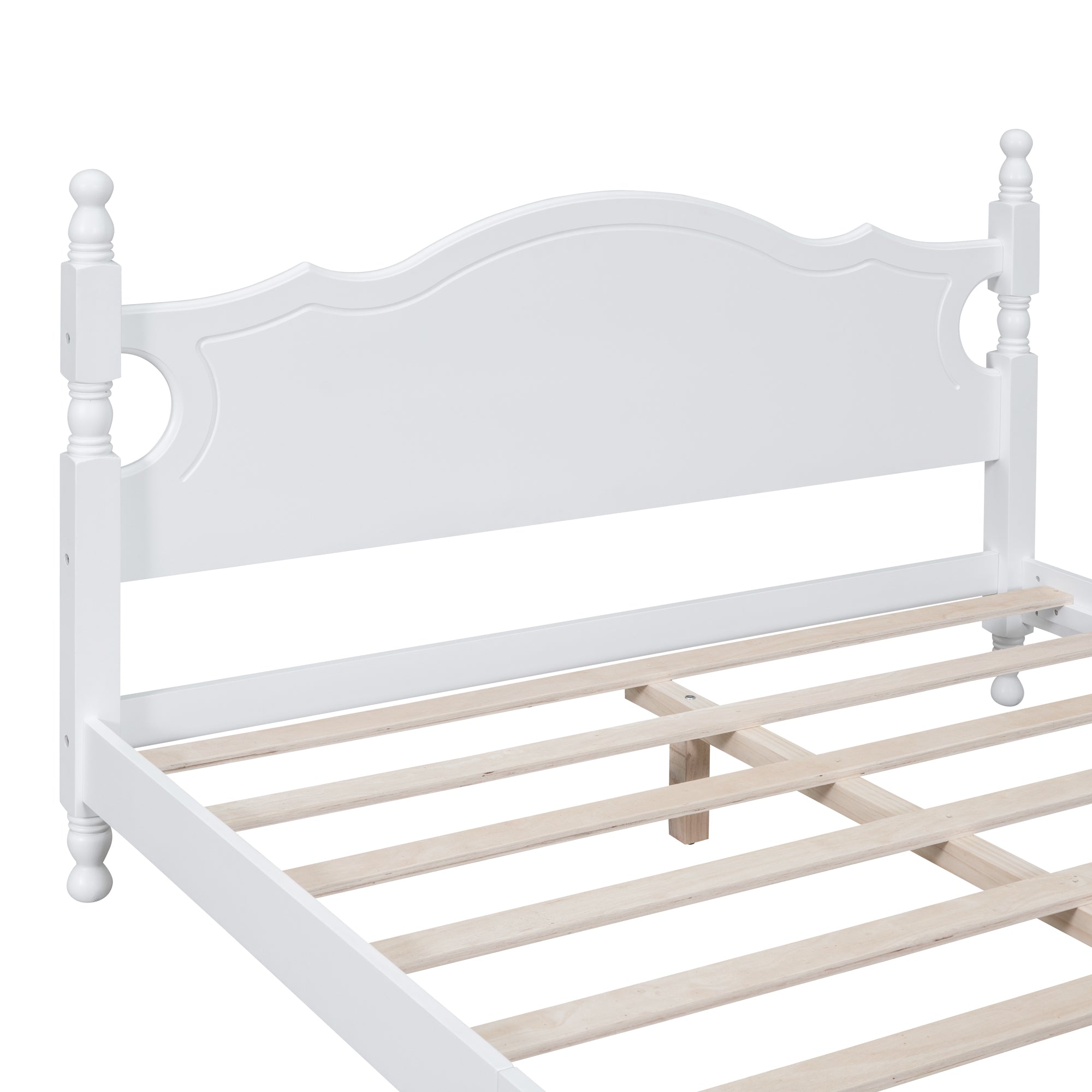 Amelie Queen Solid Pine Wood Platform Bed with Scalloped Headboard