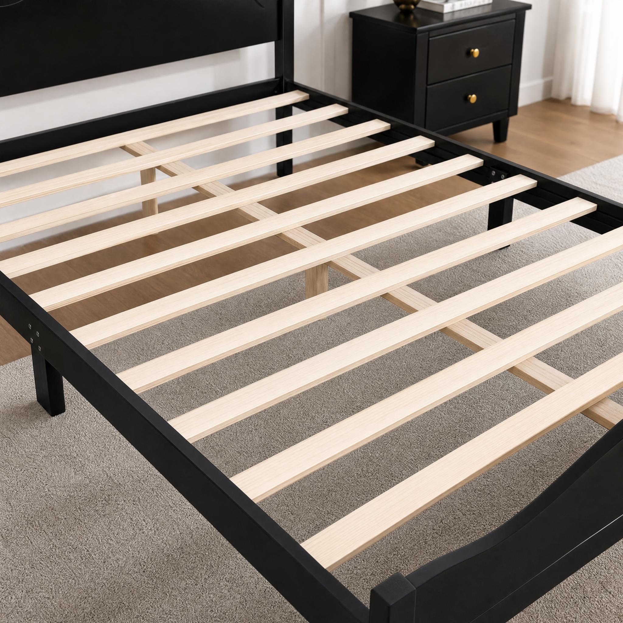 Amelie Queen Solid Pine Wood Platform Bed with Scalloped Headboard