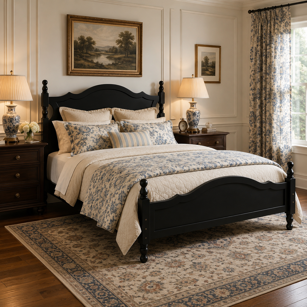 Amelie Queen Solid Pine Wood Platform Bed with Scalloped Headboard