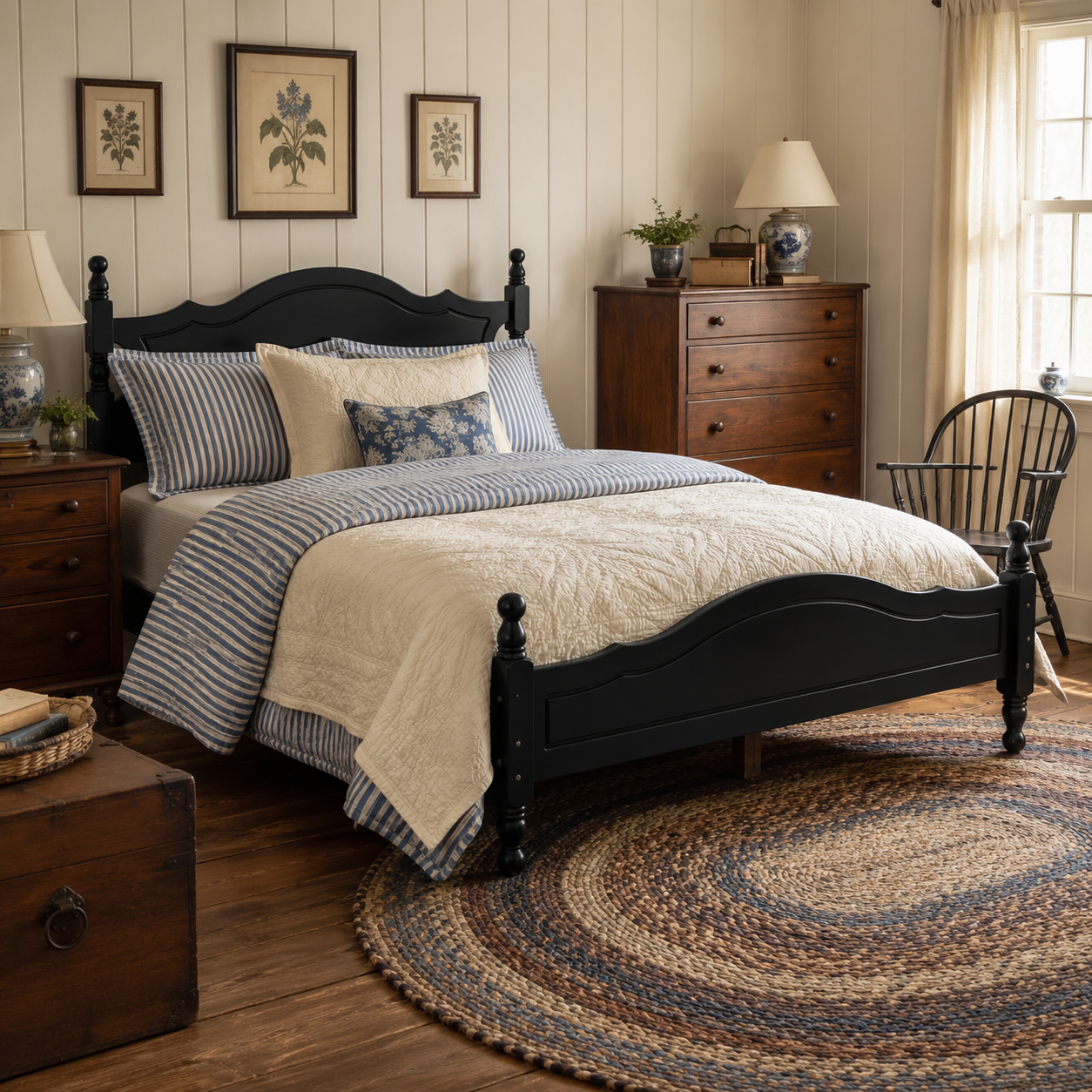 Amelie Queen Solid Pine Wood Platform Bed with Scalloped Headboard