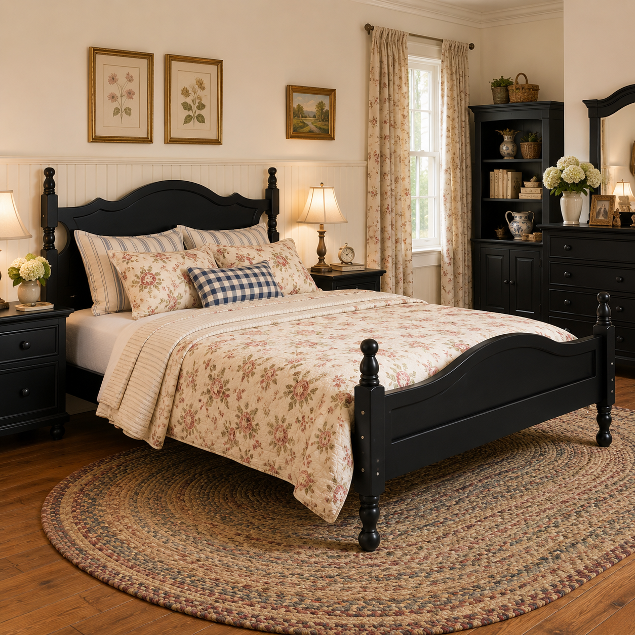 Amelie Queen Solid Pine Wood Platform Bed with Scalloped Headboard
