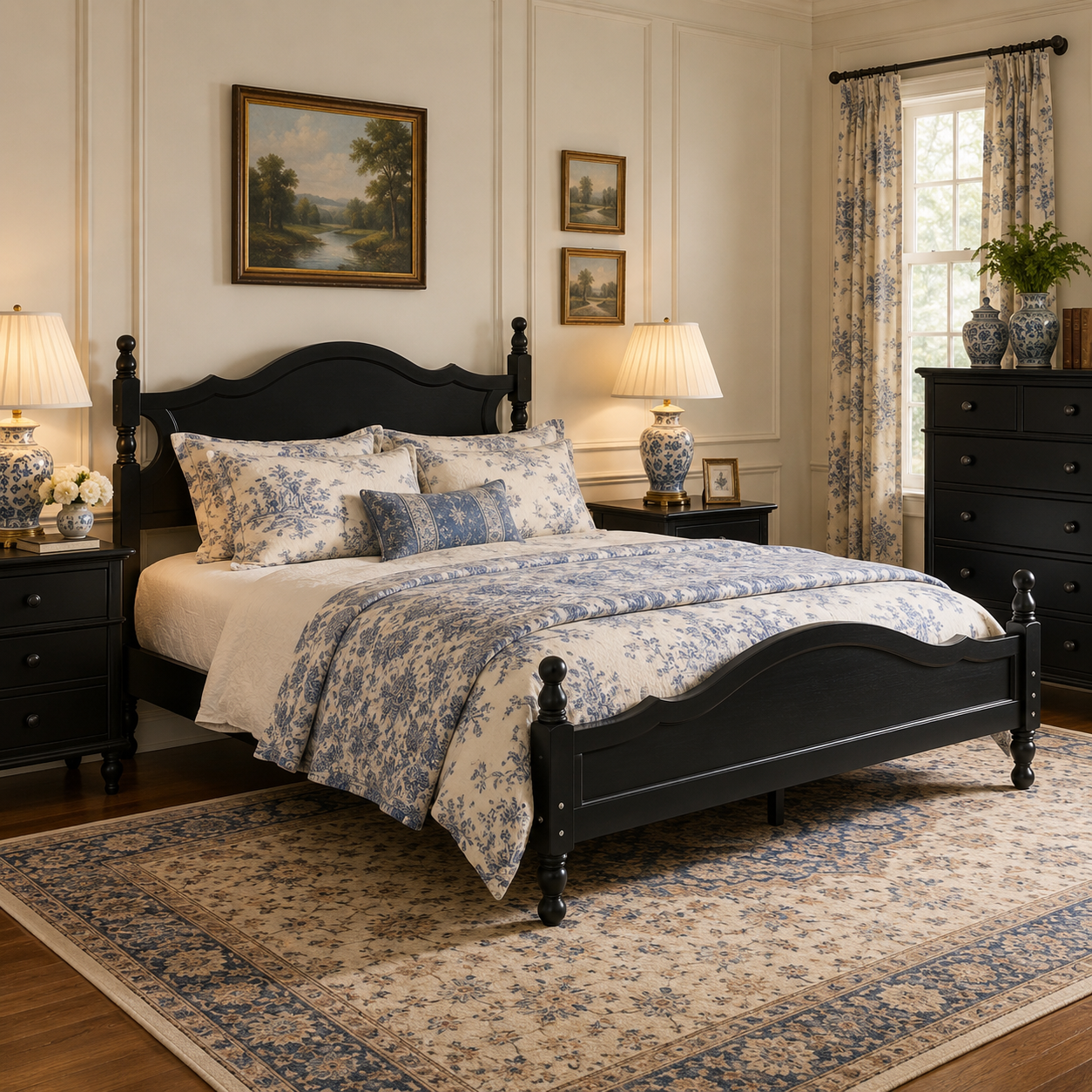Amelie Queen Solid Pine Wood Platform Bed with Scalloped Headboard