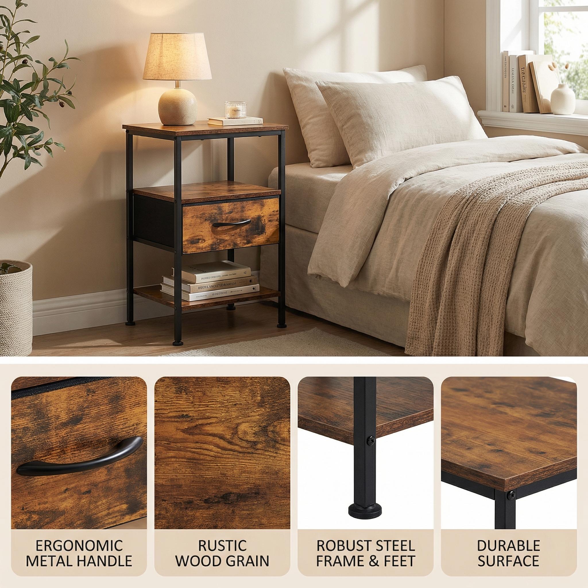 ANBY Nightstand End Table with USB Charging Port and Open Shelf Storage