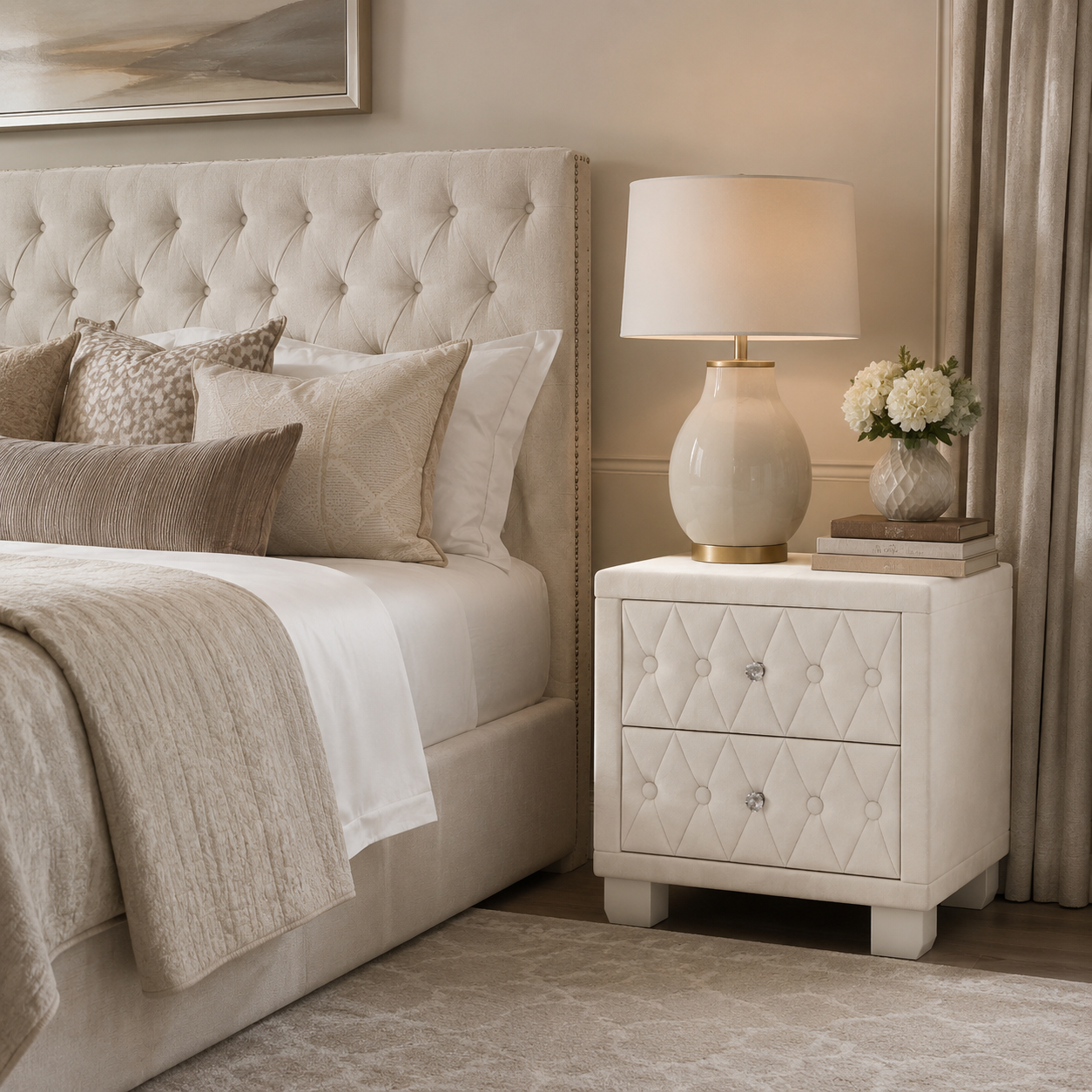 Anika 18" Velvet Upholstered Nightstand with 2 Drawers