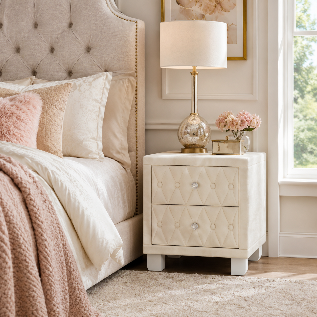 Anika 18" Velvet Upholstered Nightstand with 2 Drawers