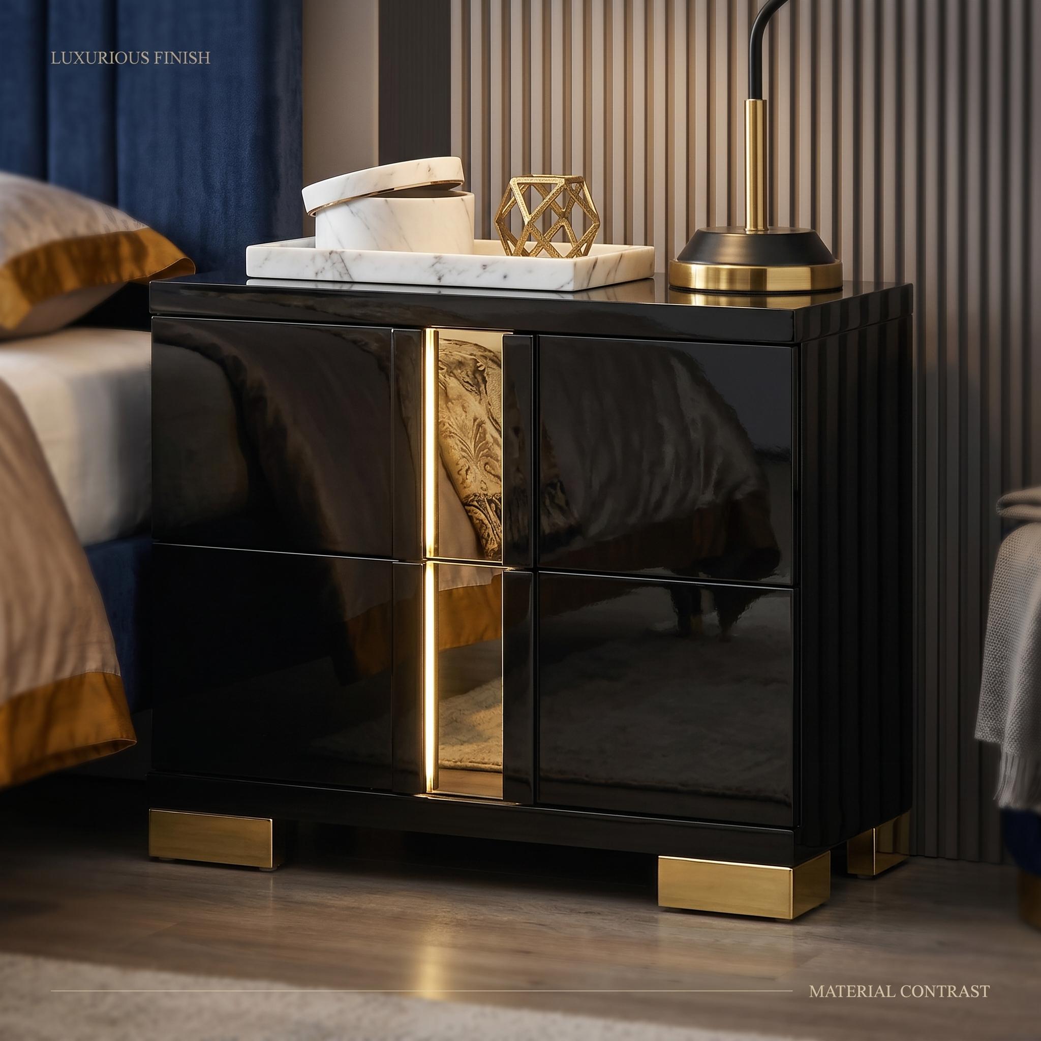 Annelise 2-Drawer Nightstand with Gold Acrylic Trim