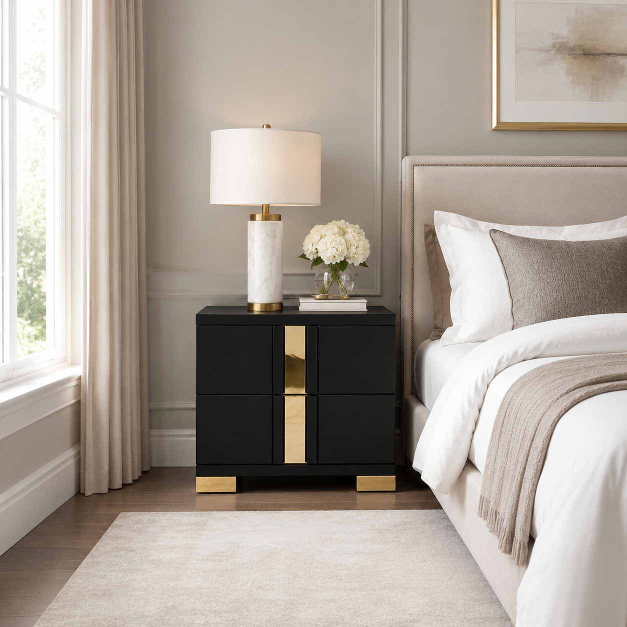 Annelise 2-Drawer Nightstand with Gold Acrylic Trim
