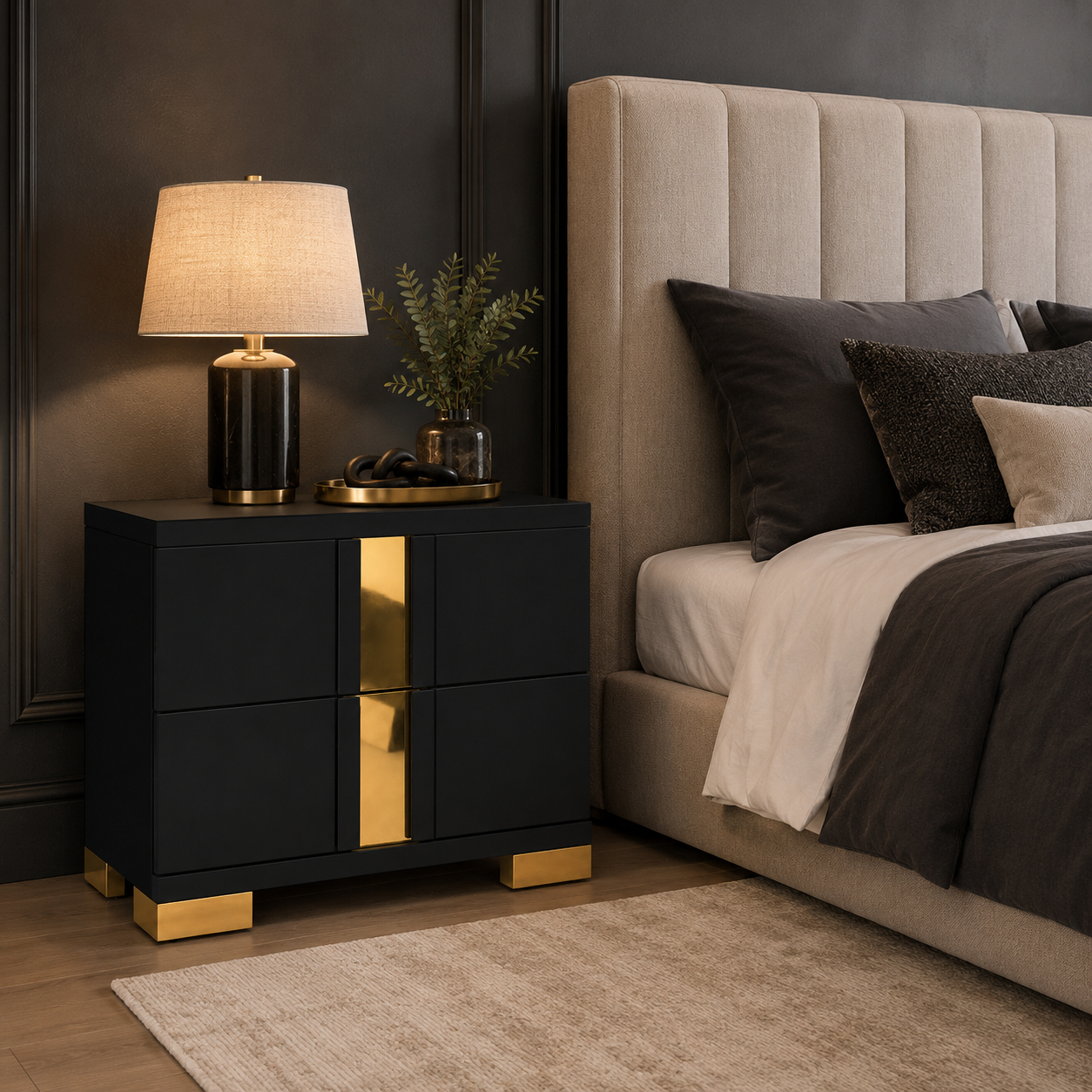 Annelise 2-Drawer Nightstand with Gold Acrylic Trim