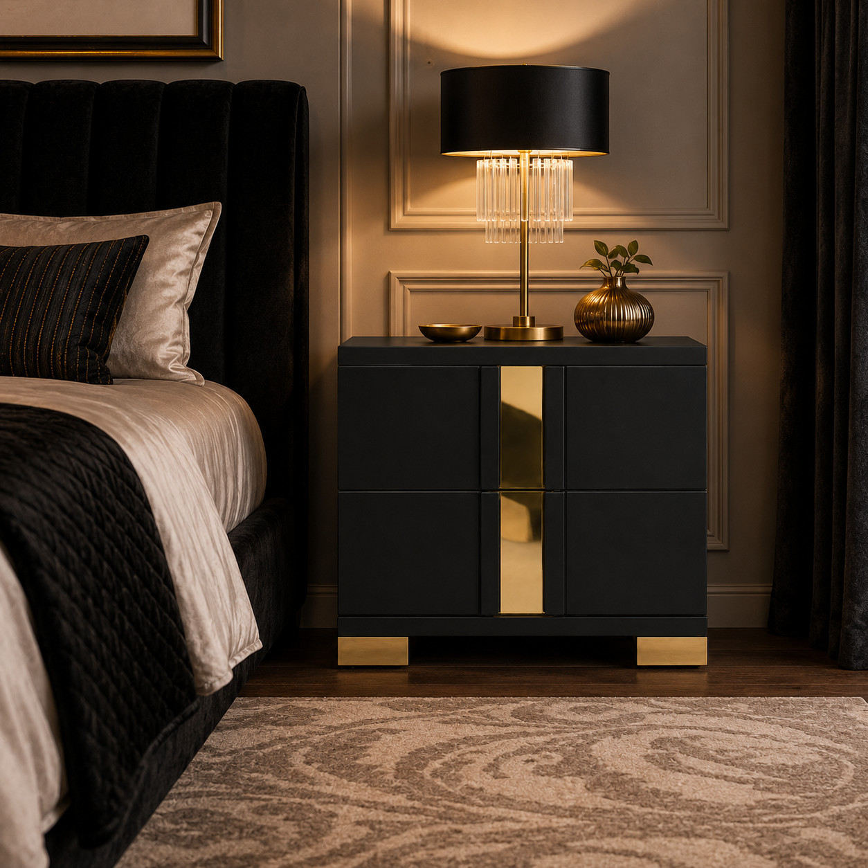 Annelise 2-Drawer Nightstand with Gold Acrylic Trim