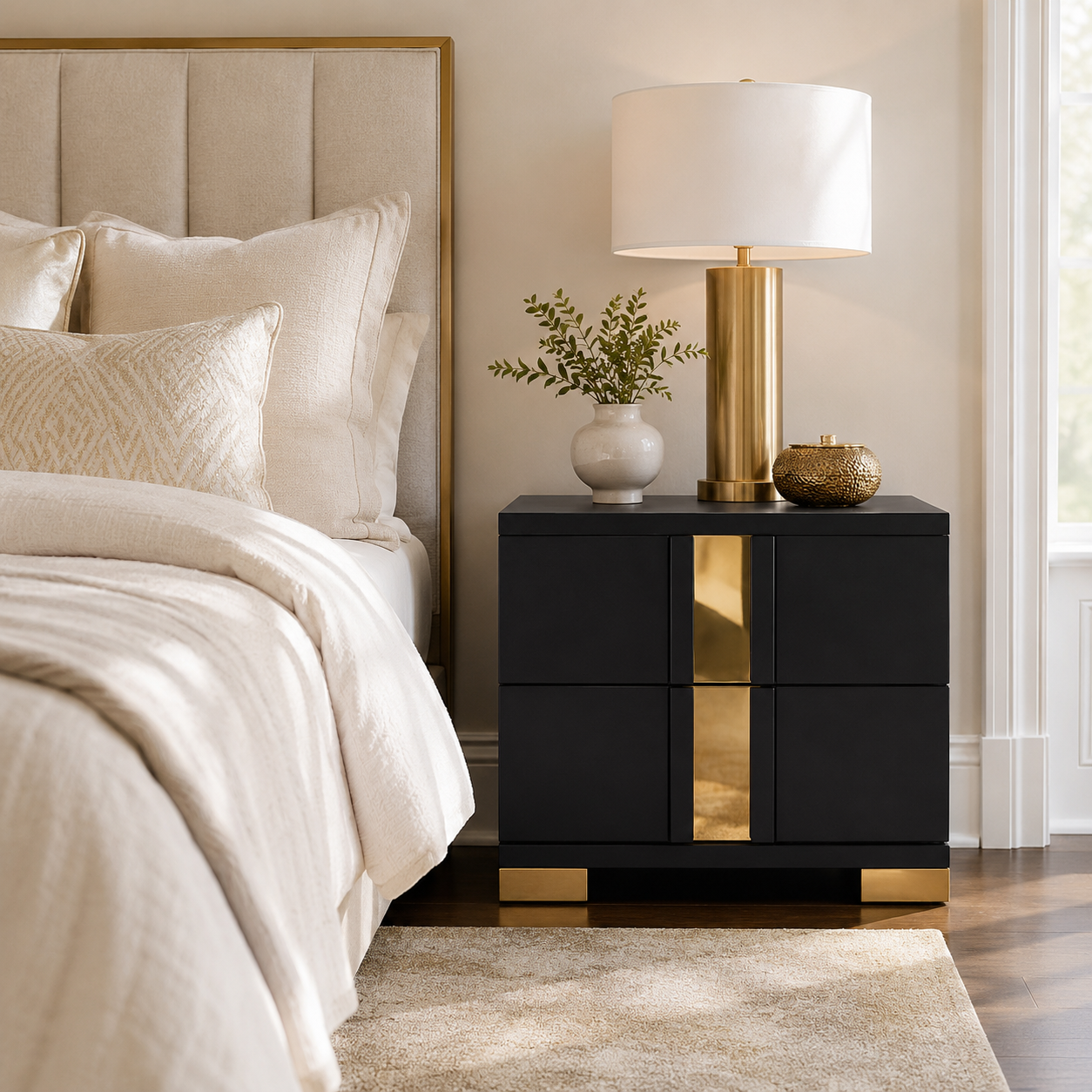 Annelise 2-Drawer Nightstand with Gold Acrylic Trim