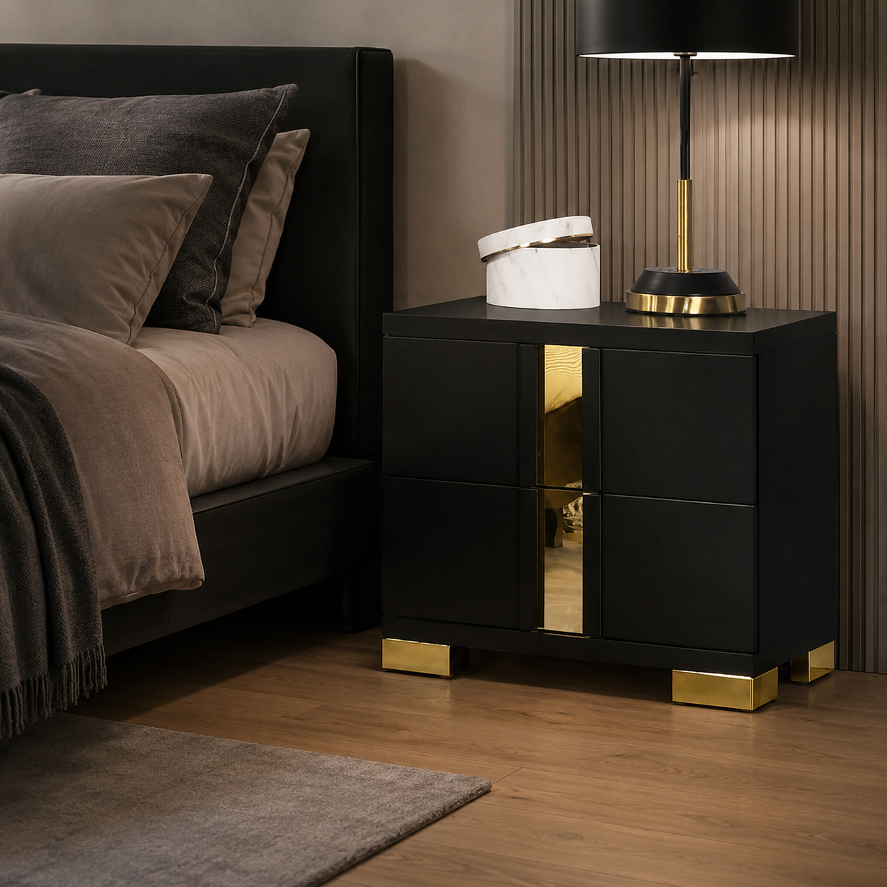 Annelise 2-Drawer Nightstand with Gold Acrylic Trim