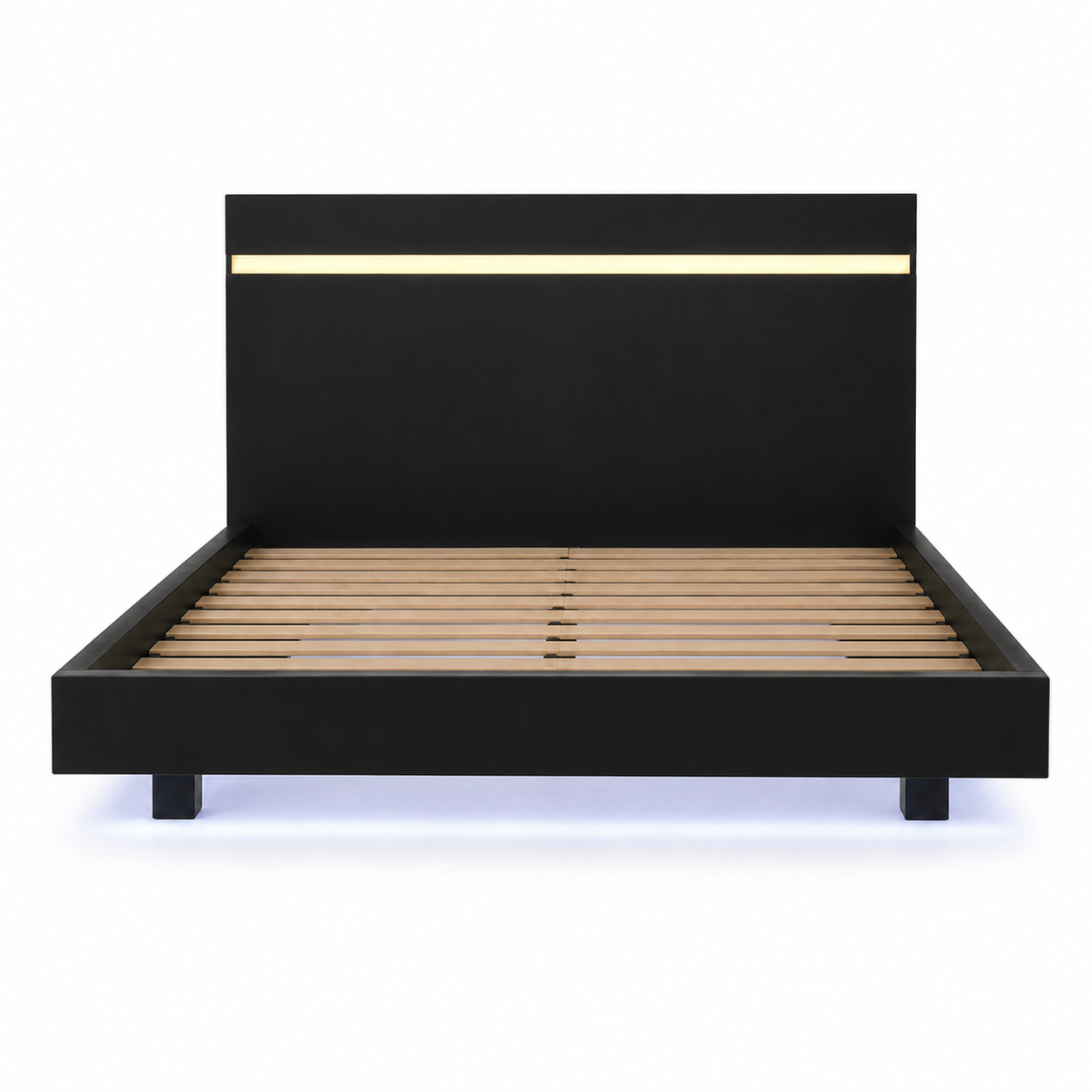 Annelise Full Glam Platform Bed with Underbed LED and Gold Acrylic Trim Headboard