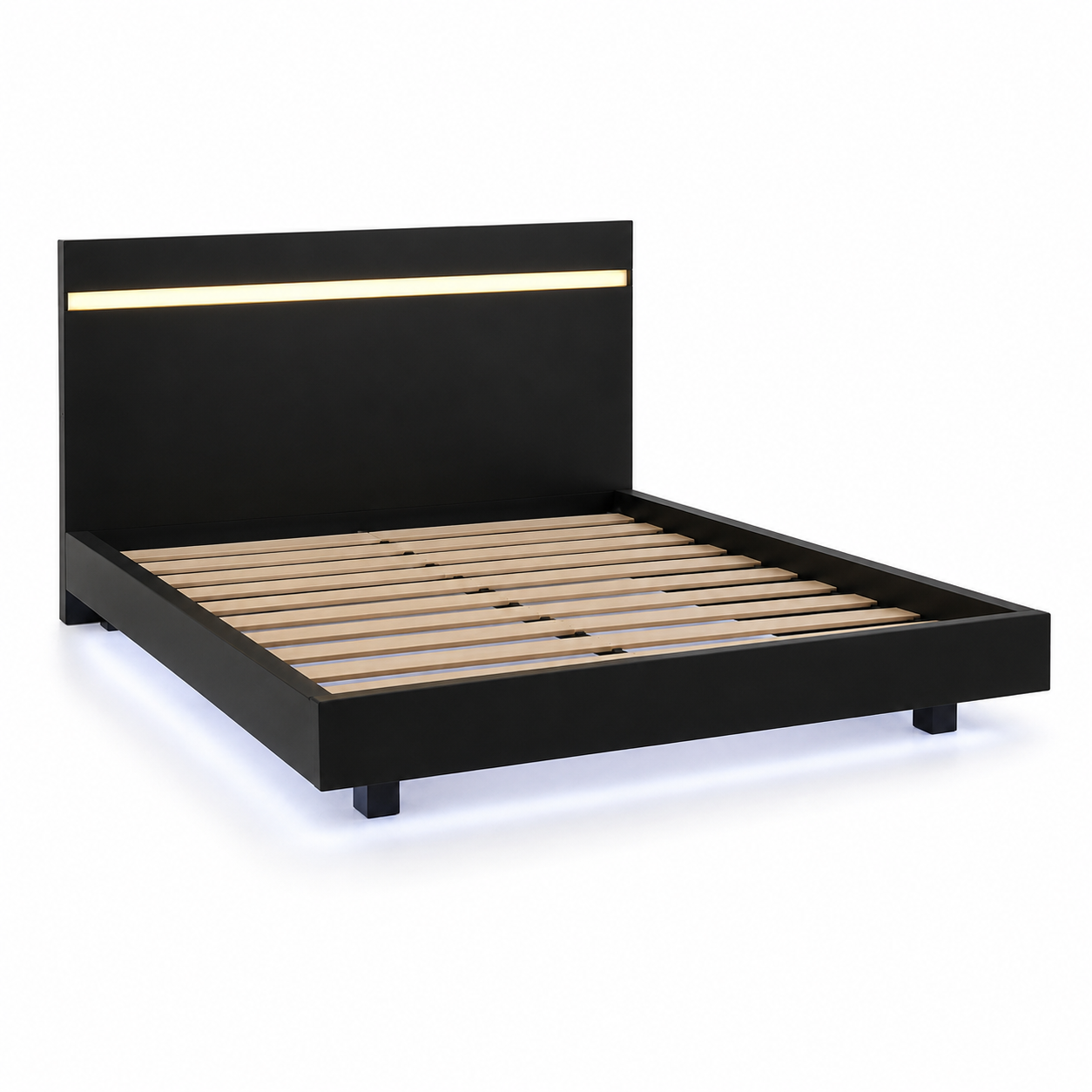 Annelise Full Glam Platform Bed with Underbed LED and Gold Acrylic Trim Headboard