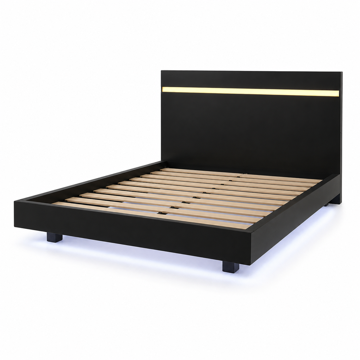 Annelise Full Glam Platform Bed with Underbed LED and Gold Acrylic Trim Headboard
