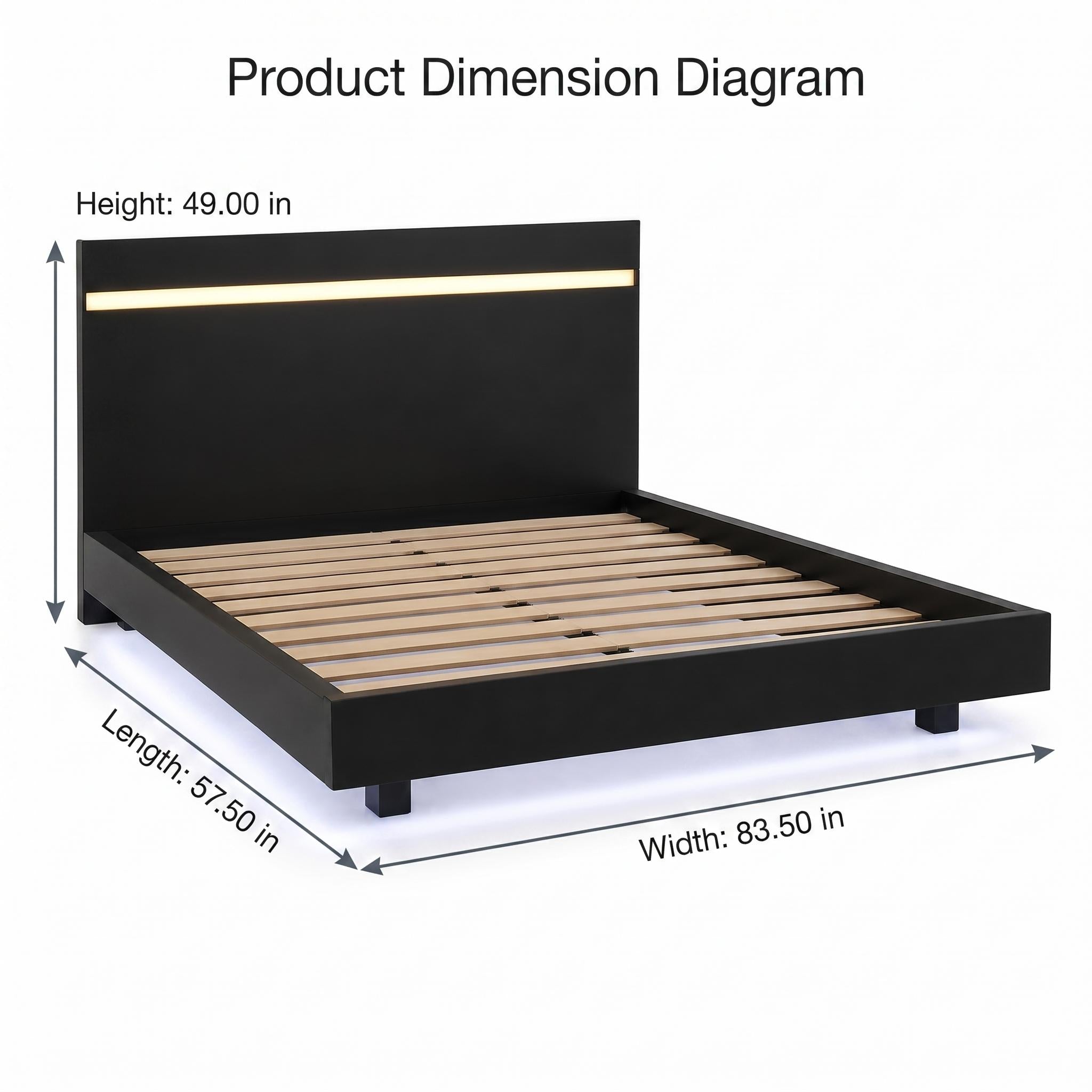 Annelise Full Glam Platform Bed with Underbed LED and Gold Acrylic Trim Headboard
