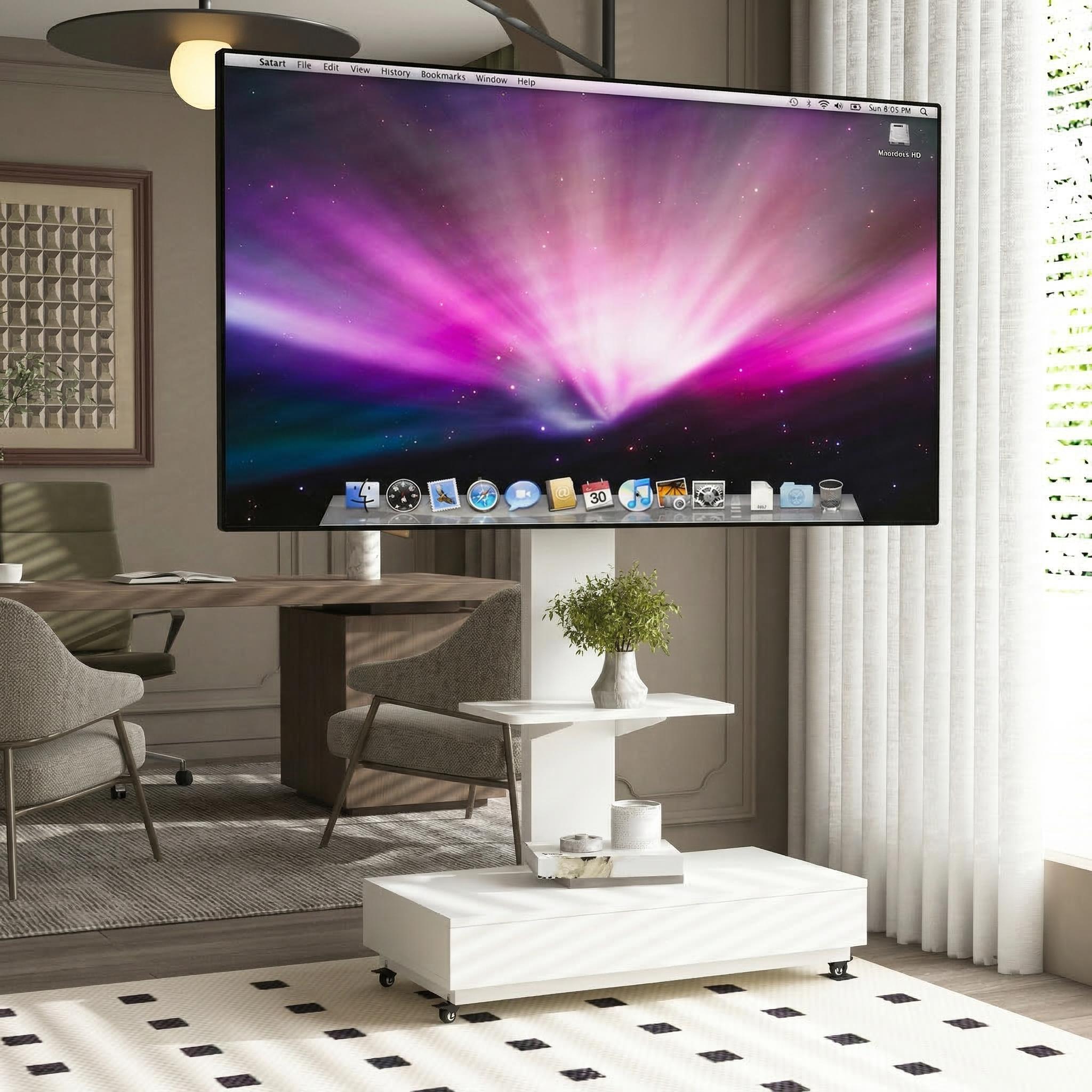 Aosta Mobile TV Stand for 32-75" TVs with Glass Shelf