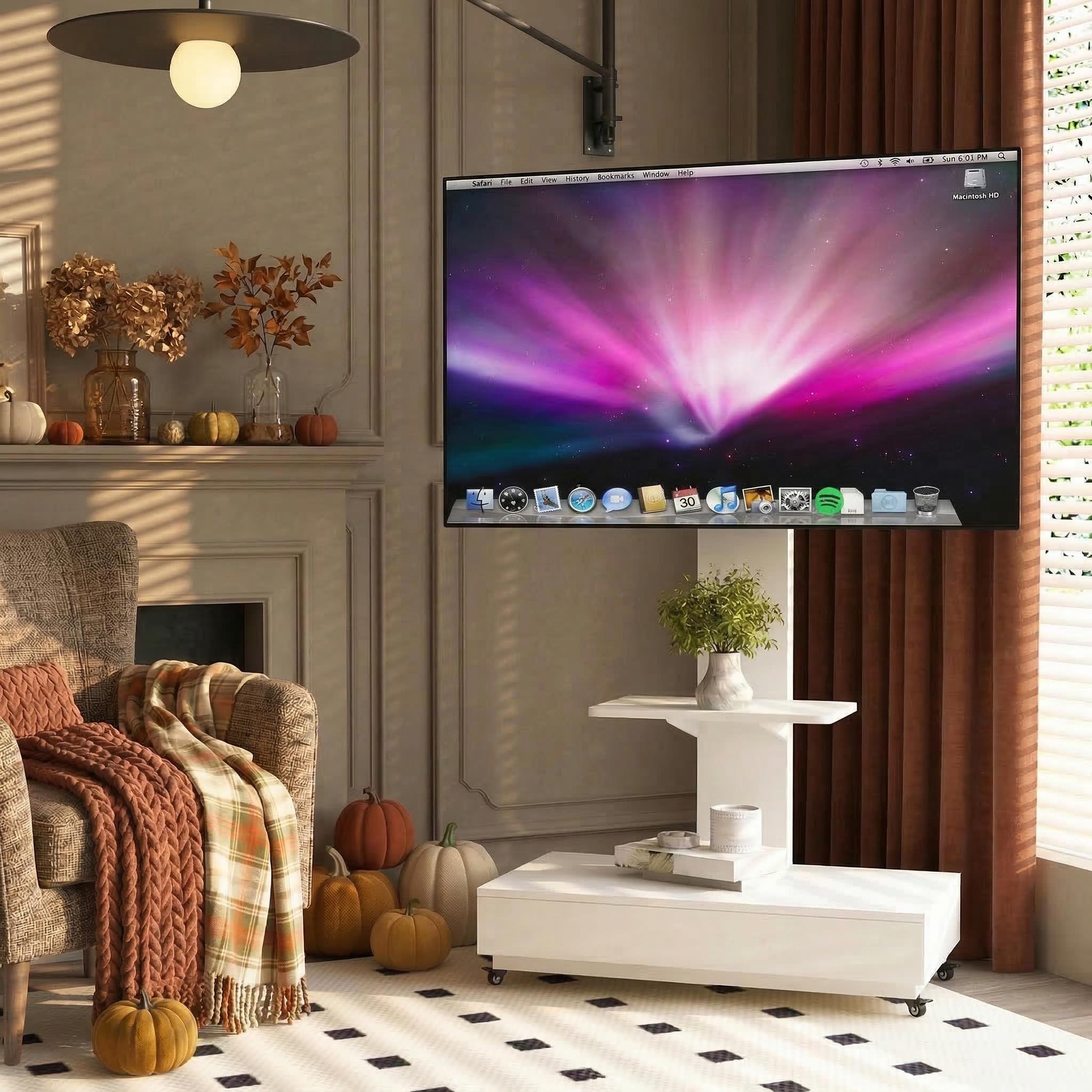 Aosta Mobile TV Stand for 32-75" TVs with Glass Shelf