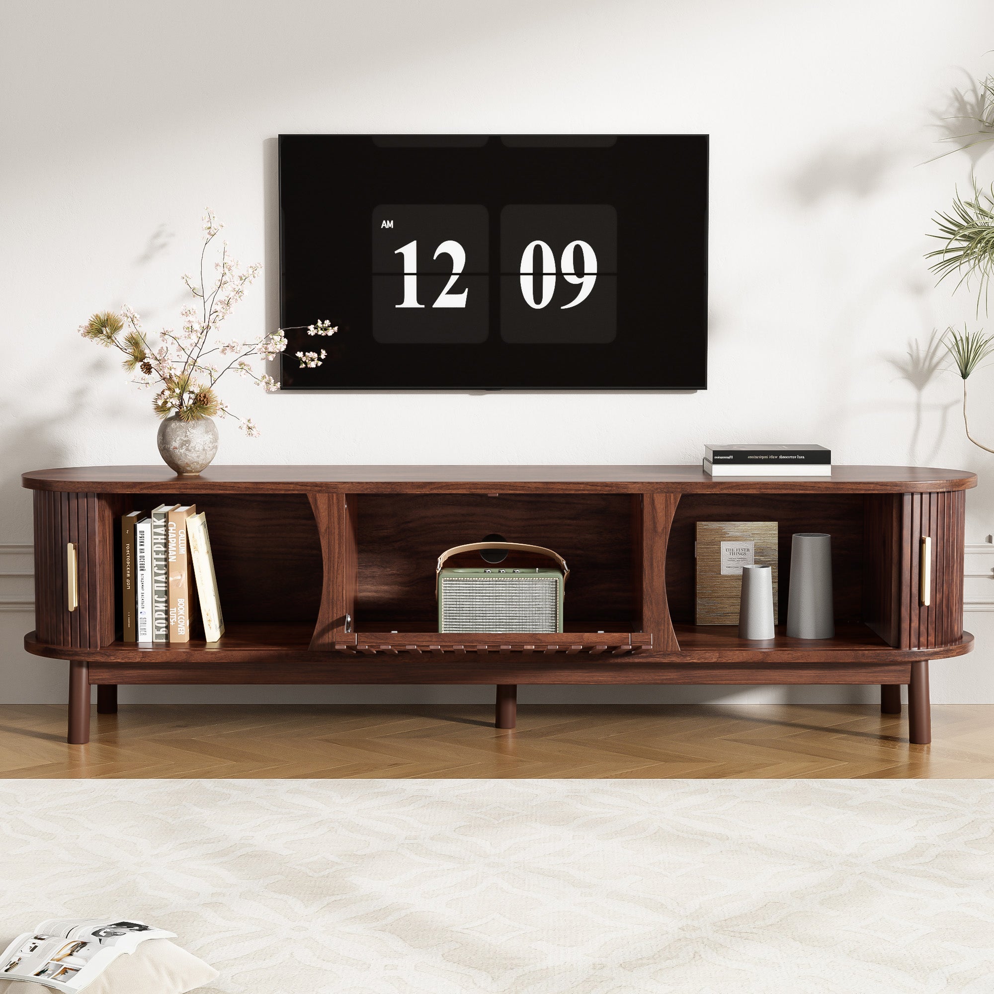 Apennine 75" Wood Modern Farmhouse TV Stand with Storage Cabinets