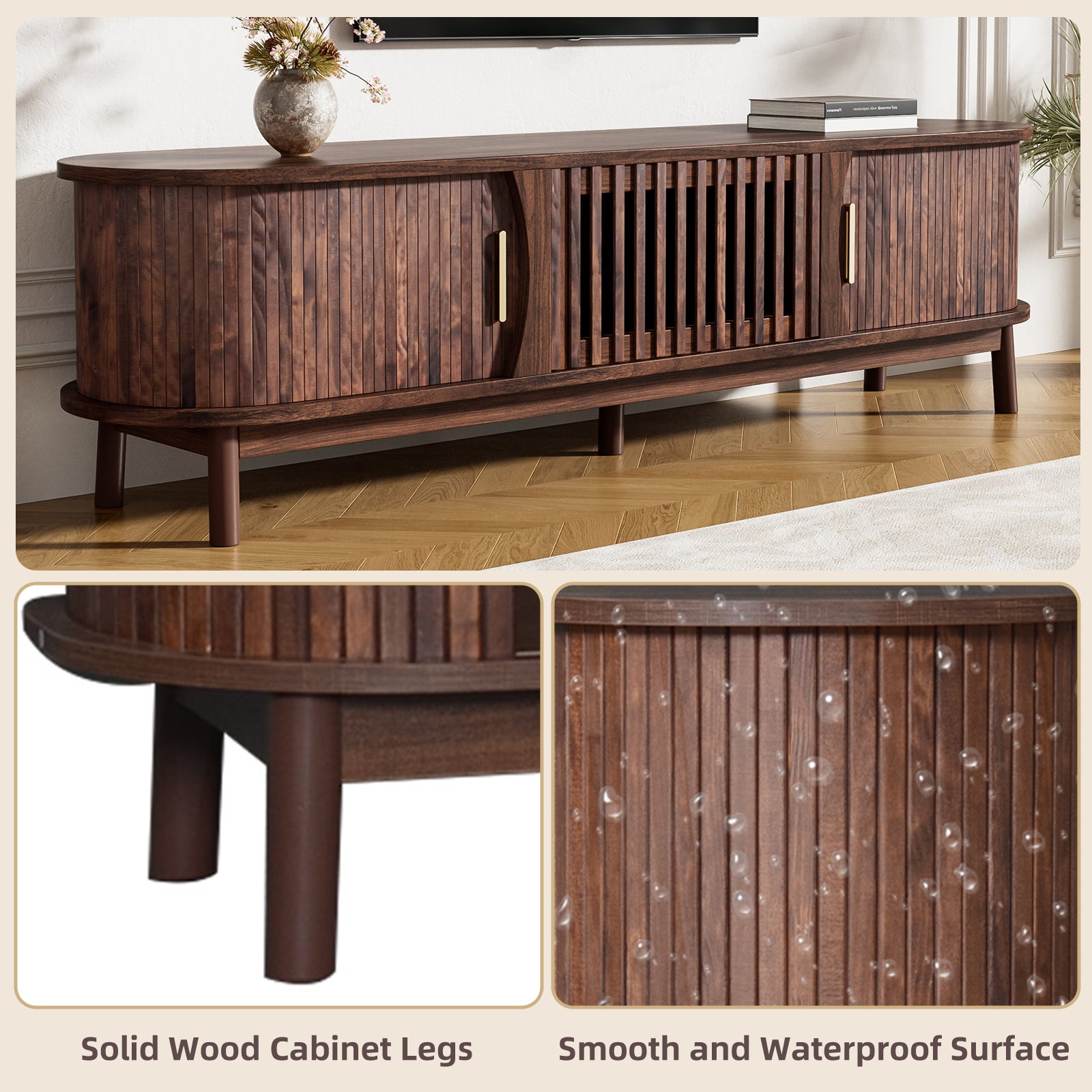 Apennine 75" Wood Modern Farmhouse TV Stand with Storage Cabinets