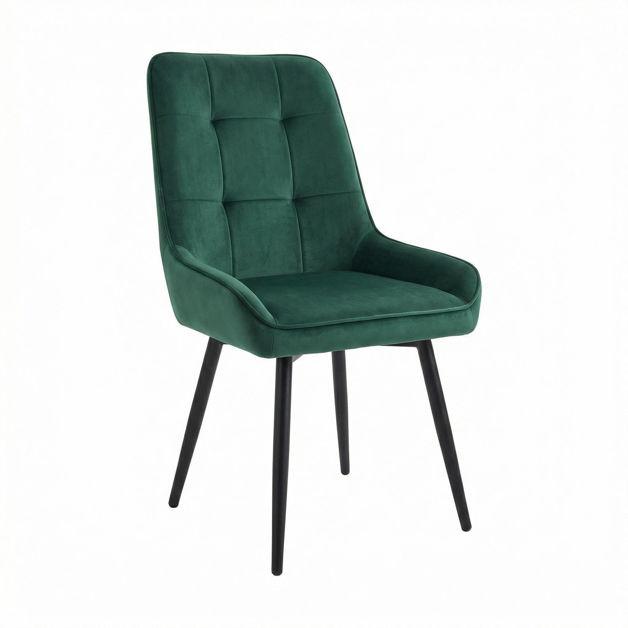 Homy Casa ARALIA 2PC GREEN Velvet Dining Chairs with Piping Details and Black Base