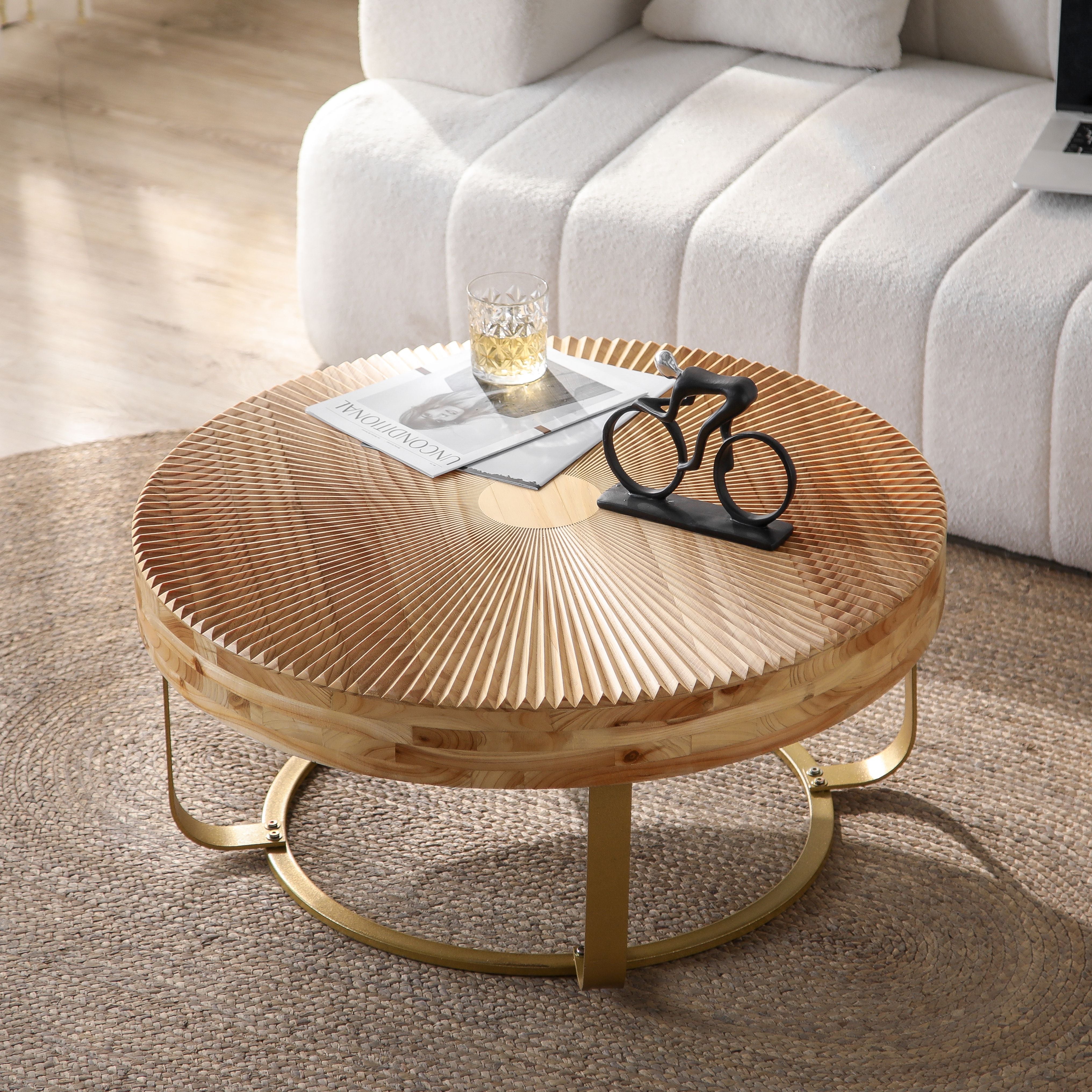Asti 31.5" Round Carved Wood Coffee Table