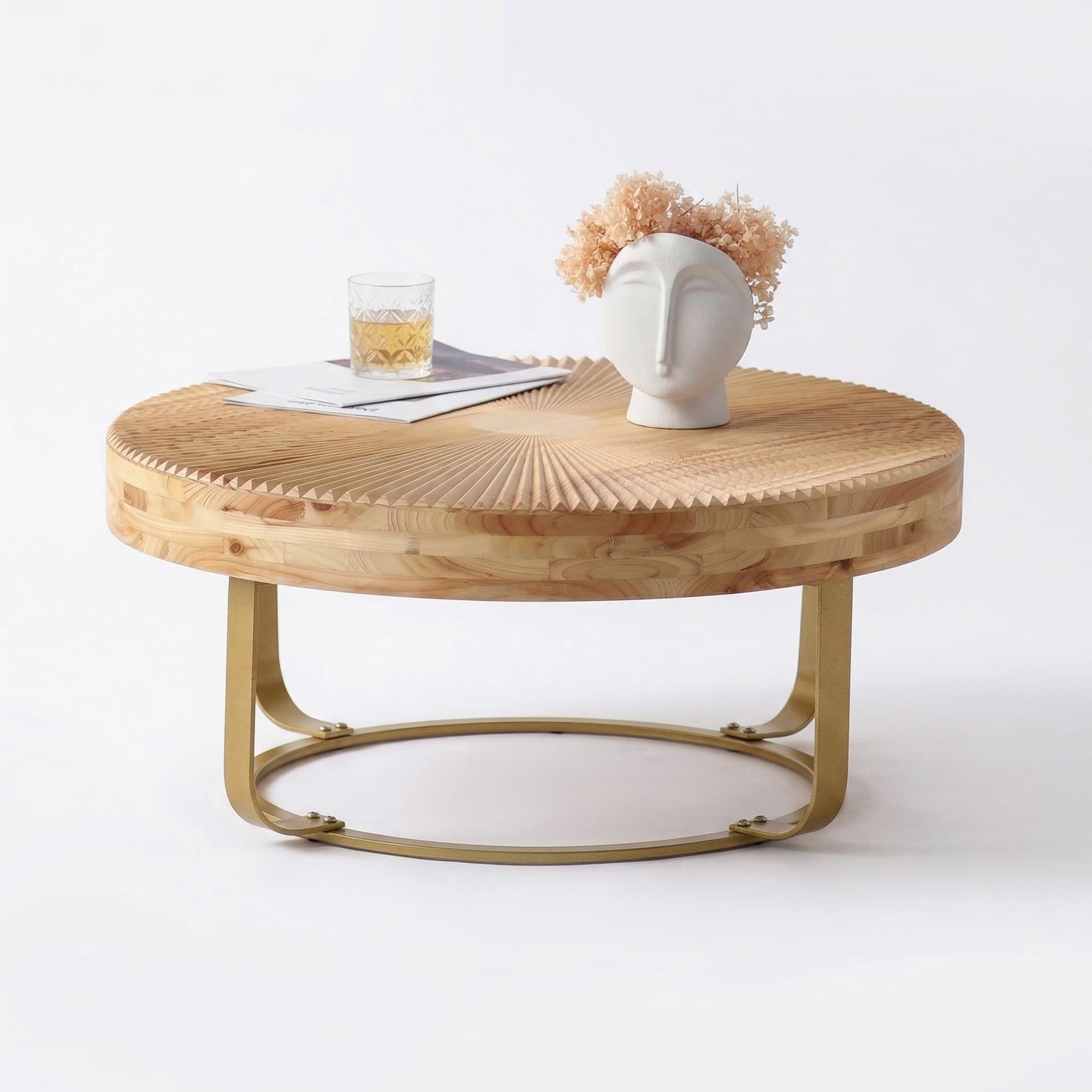 Asti 31.5" Round Carved Wood Coffee Table