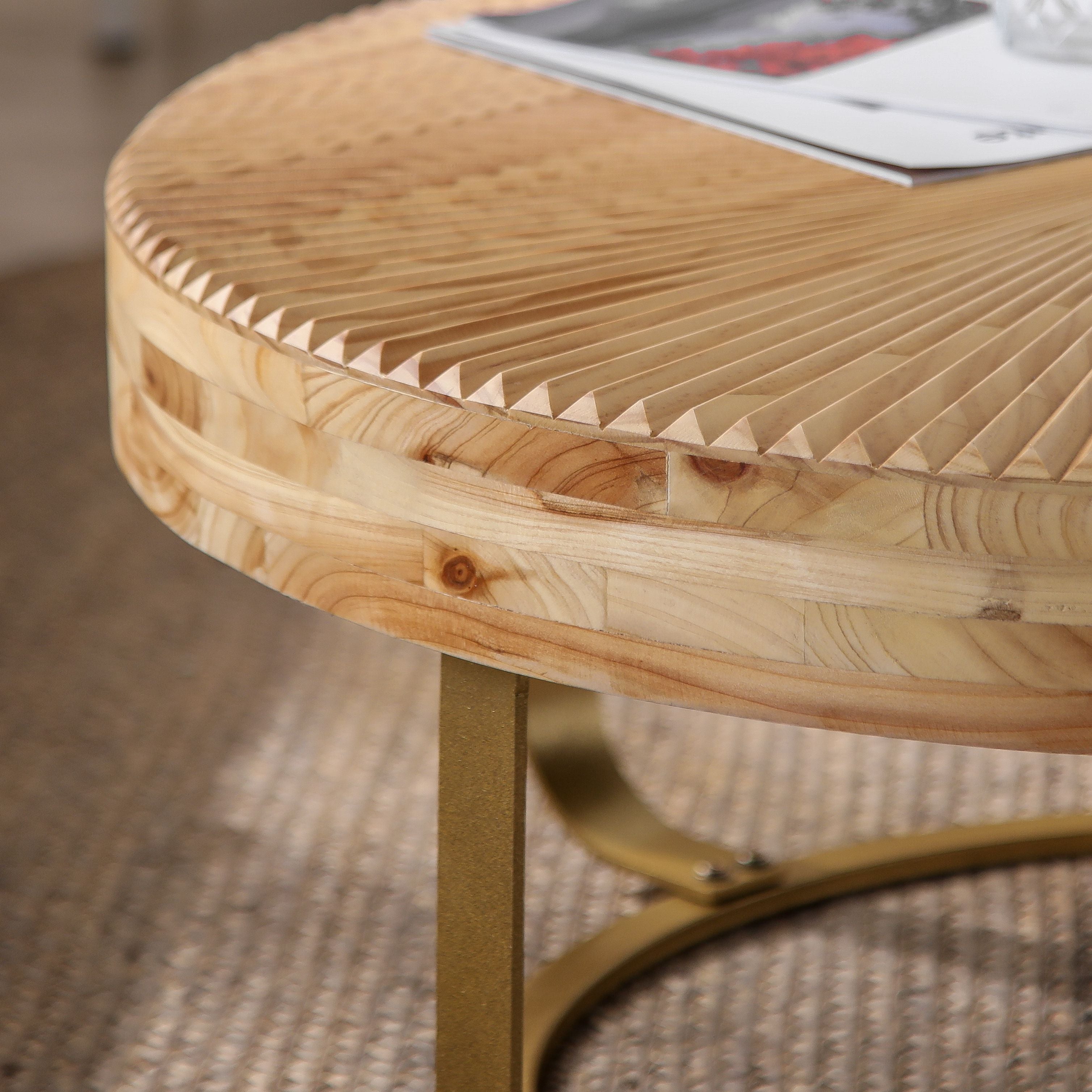 Asti 31.5" Round Carved Wood Coffee Table