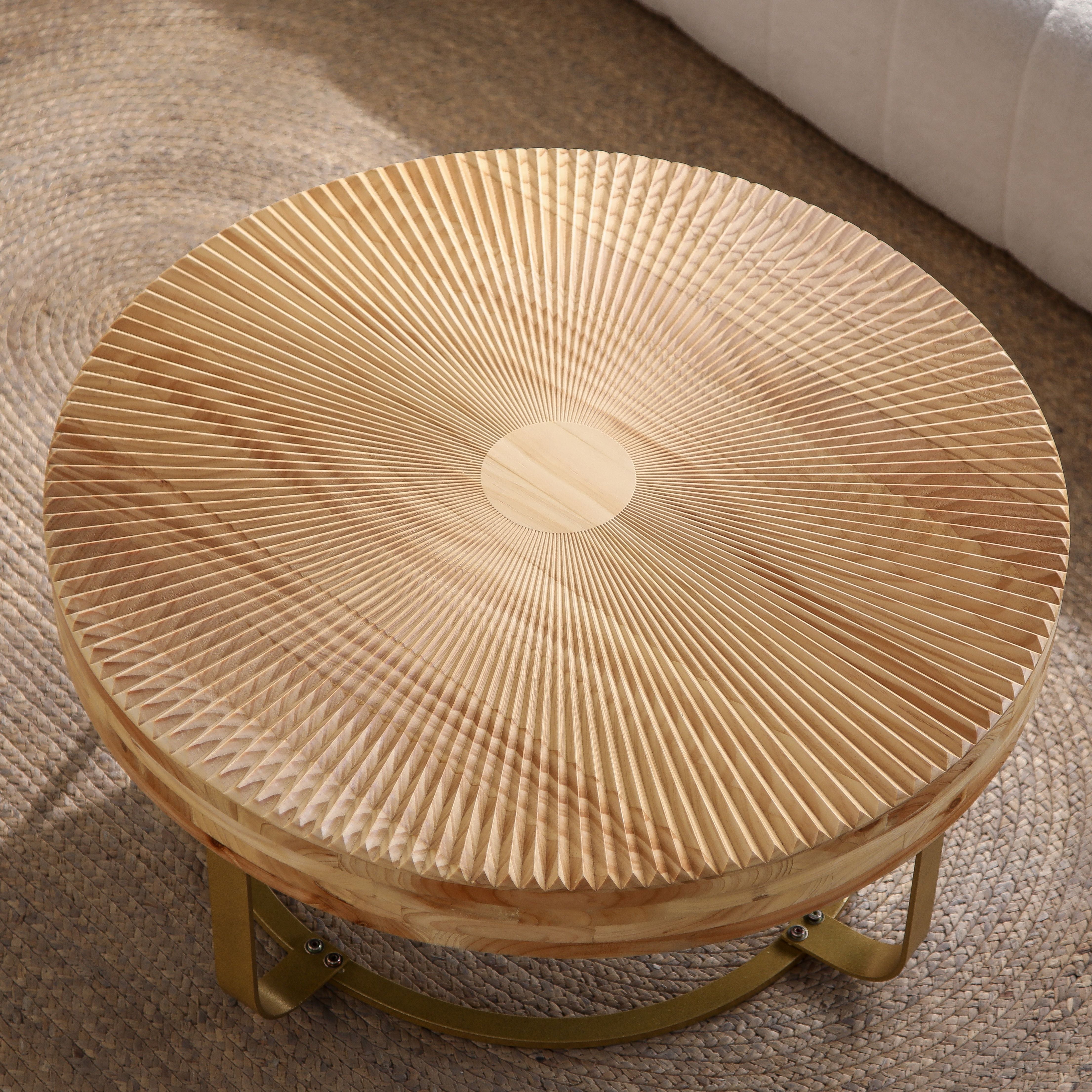 Asti 31.5" Round Carved Wood Coffee Table