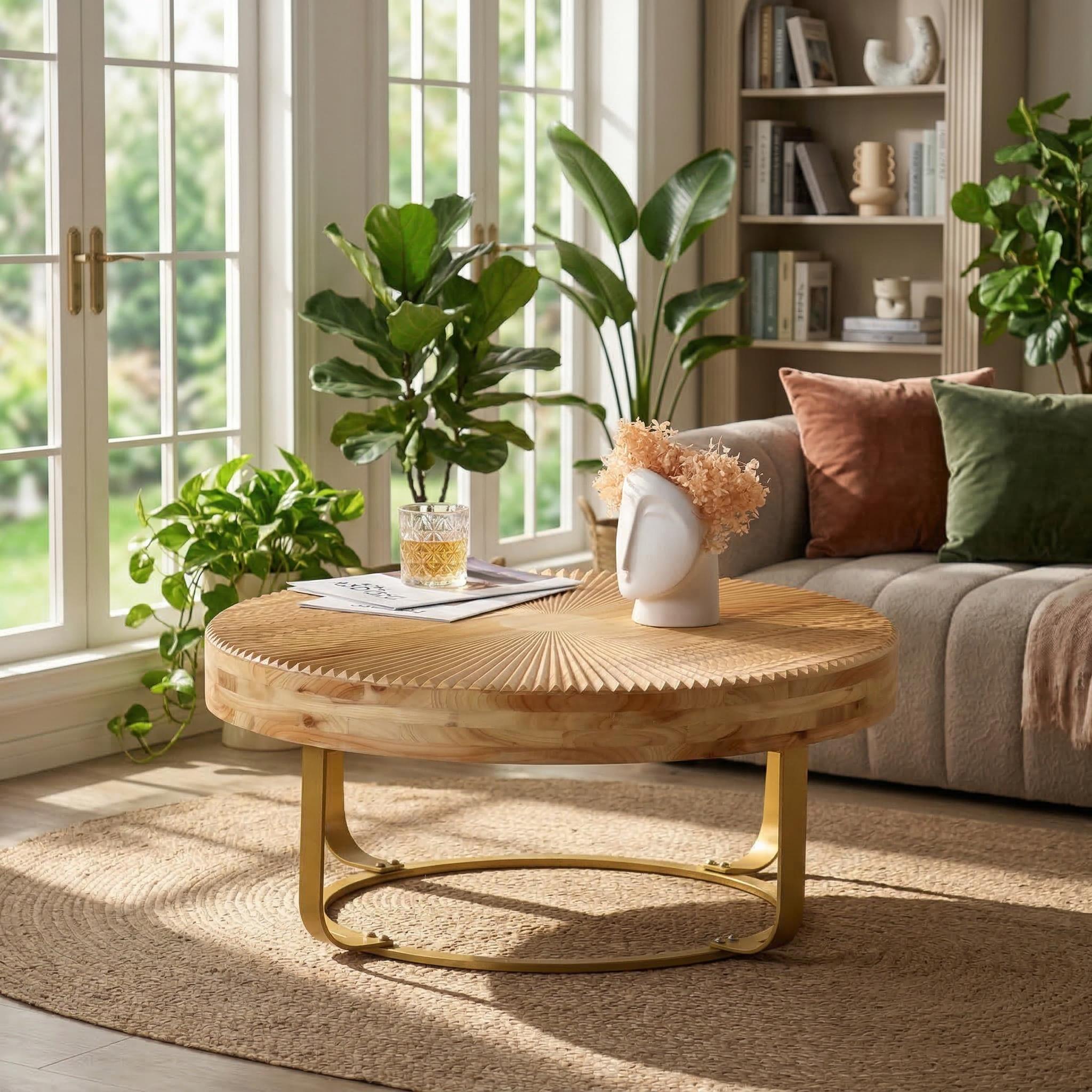Asti 31.5" Round Carved Wood Coffee Table