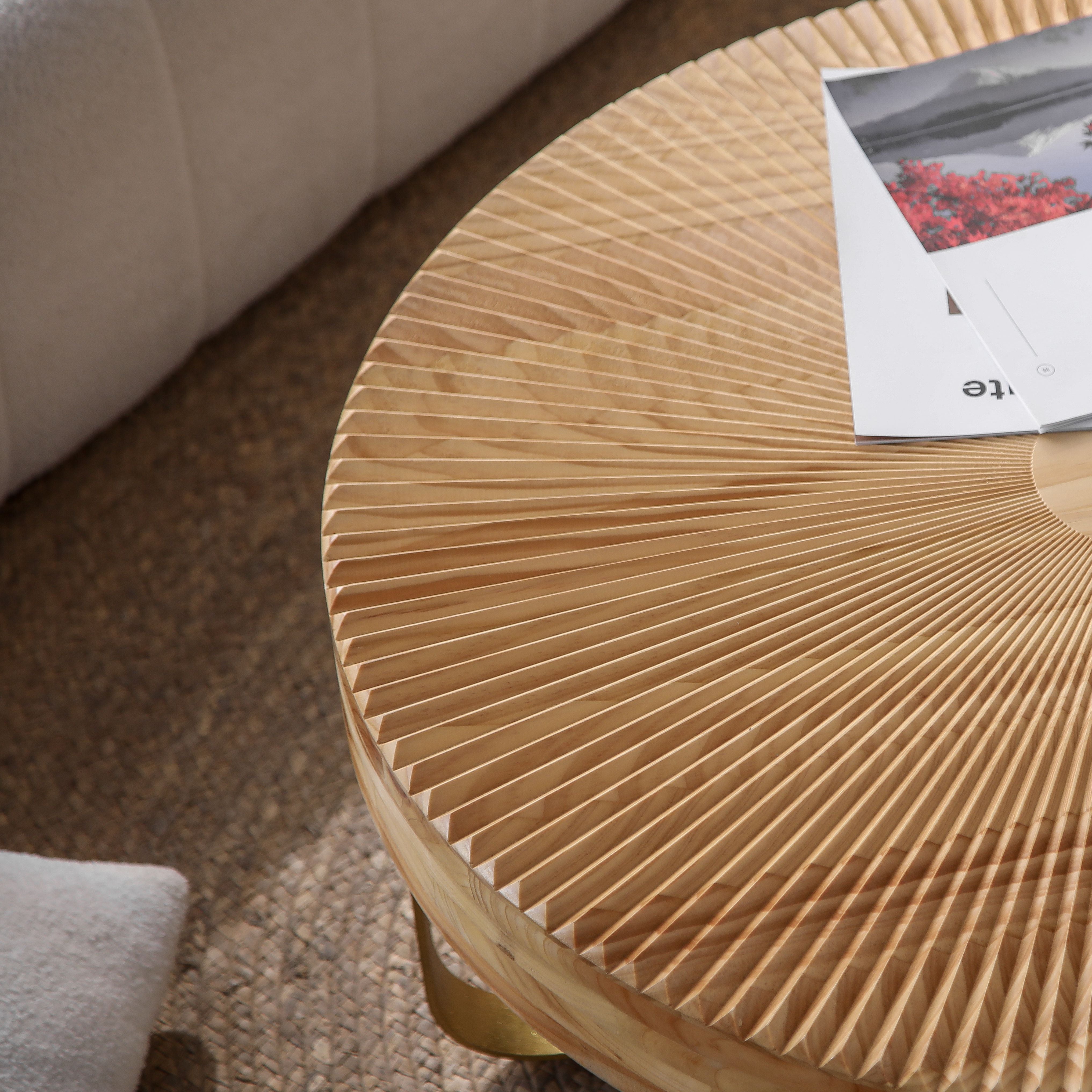 Asti 31.5" Round Carved Wood Coffee Table