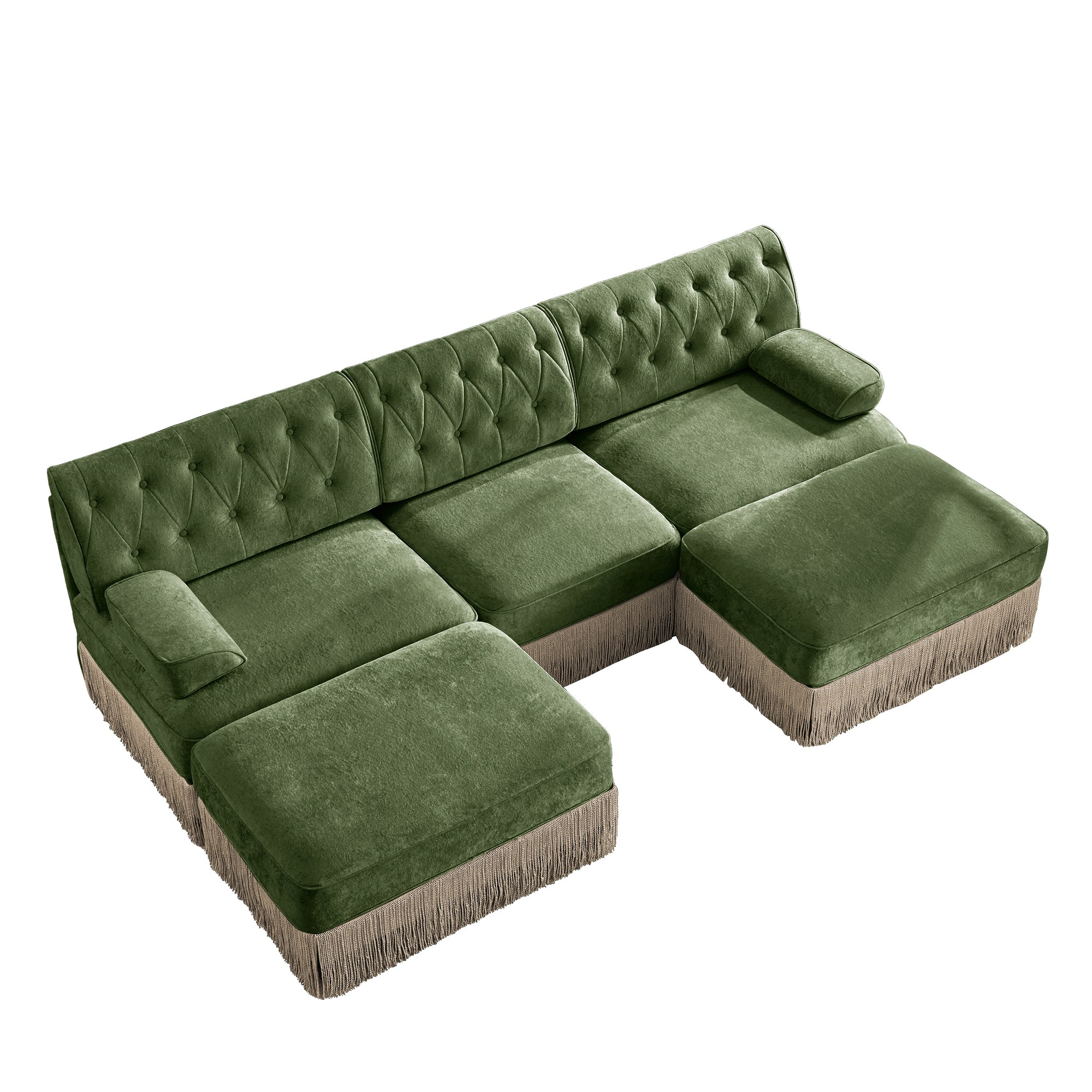 Austin 106" Tufted Velvet Modular 3-Seater U-Shaped Sectional Sofa with 2 Ottomans