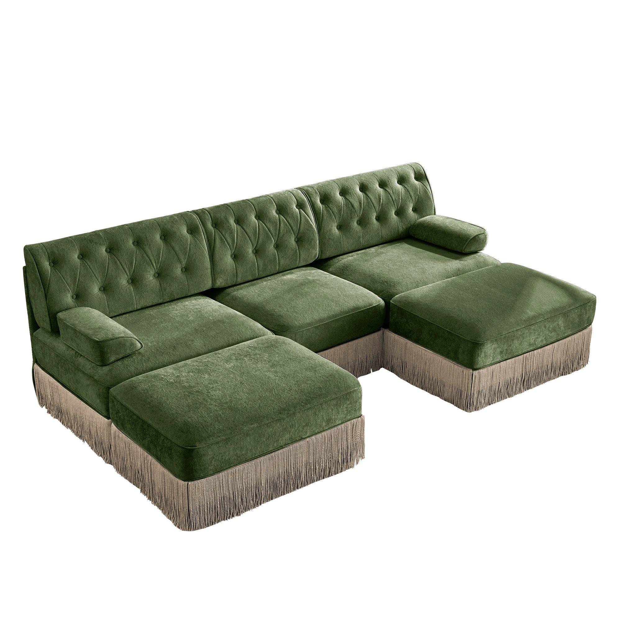 Austin 106" Tufted Velvet Modular 3-Seater U-Shaped Sectional Sofa with 2 Ottomans