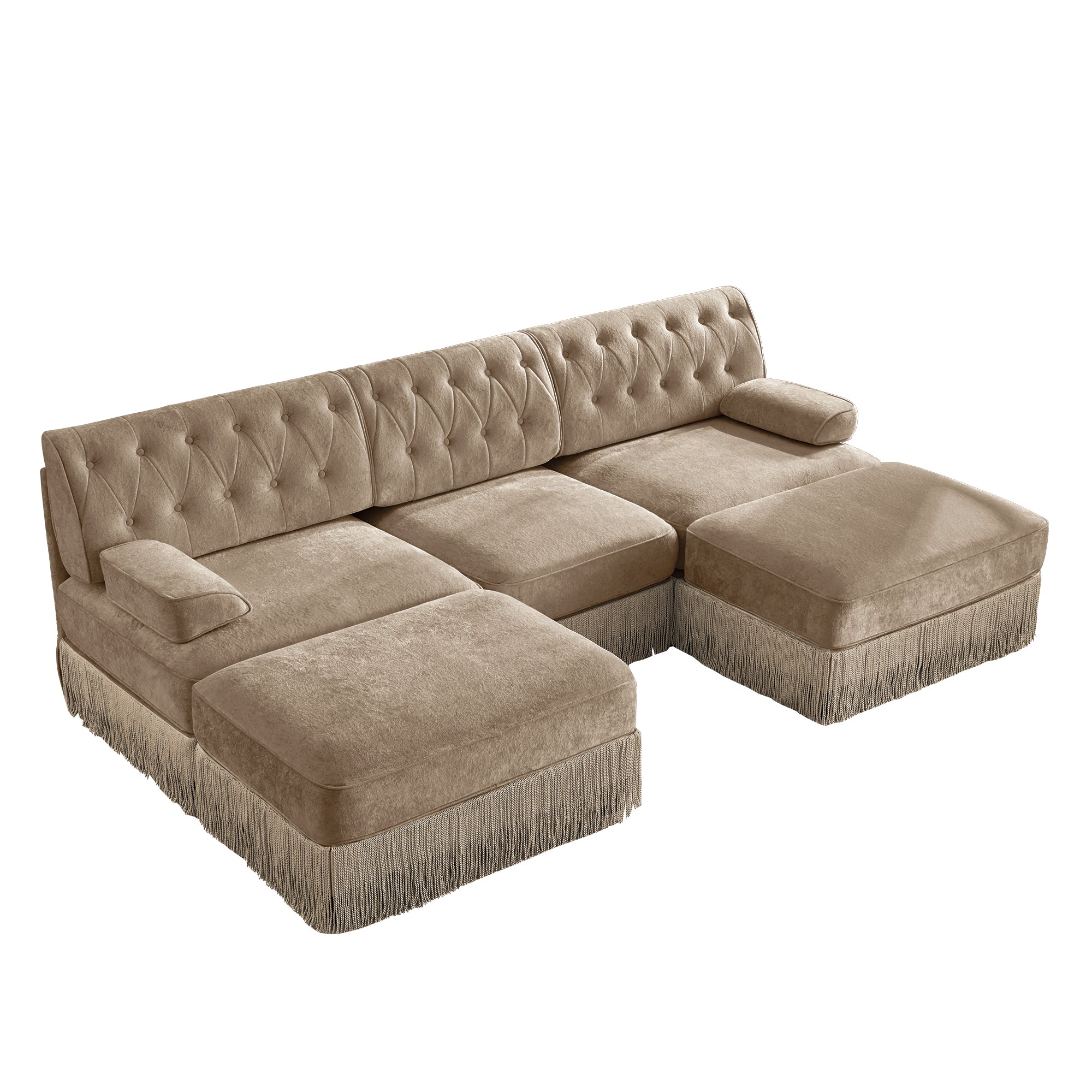 Austin 106" Tufted Velvet Modular 3-Seater U-Shaped Sectional Sofa with 2 Ottomans