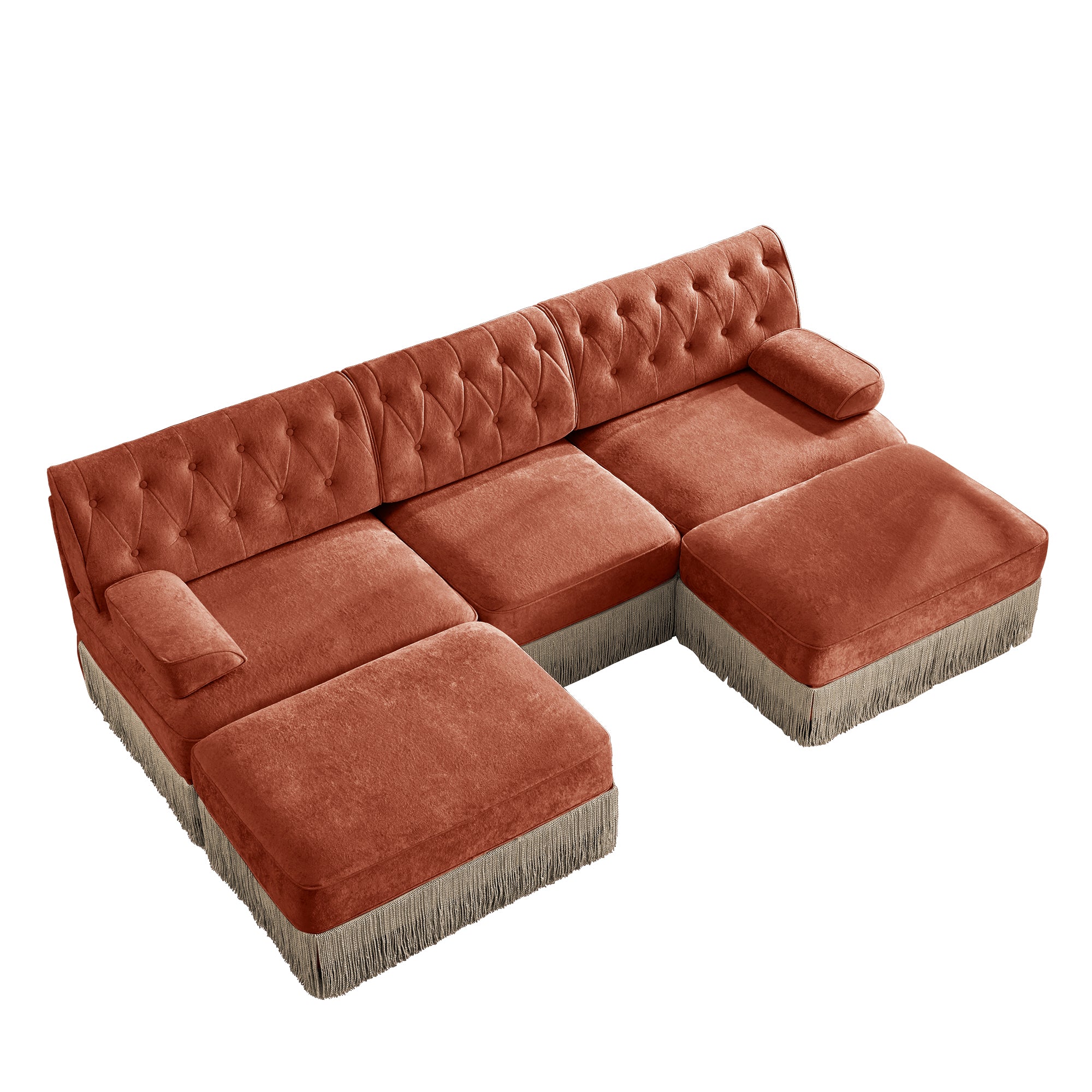 Austin 106" Tufted Velvet Modular 3-Seater U-Shaped Sectional Sofa with 2 Ottomans