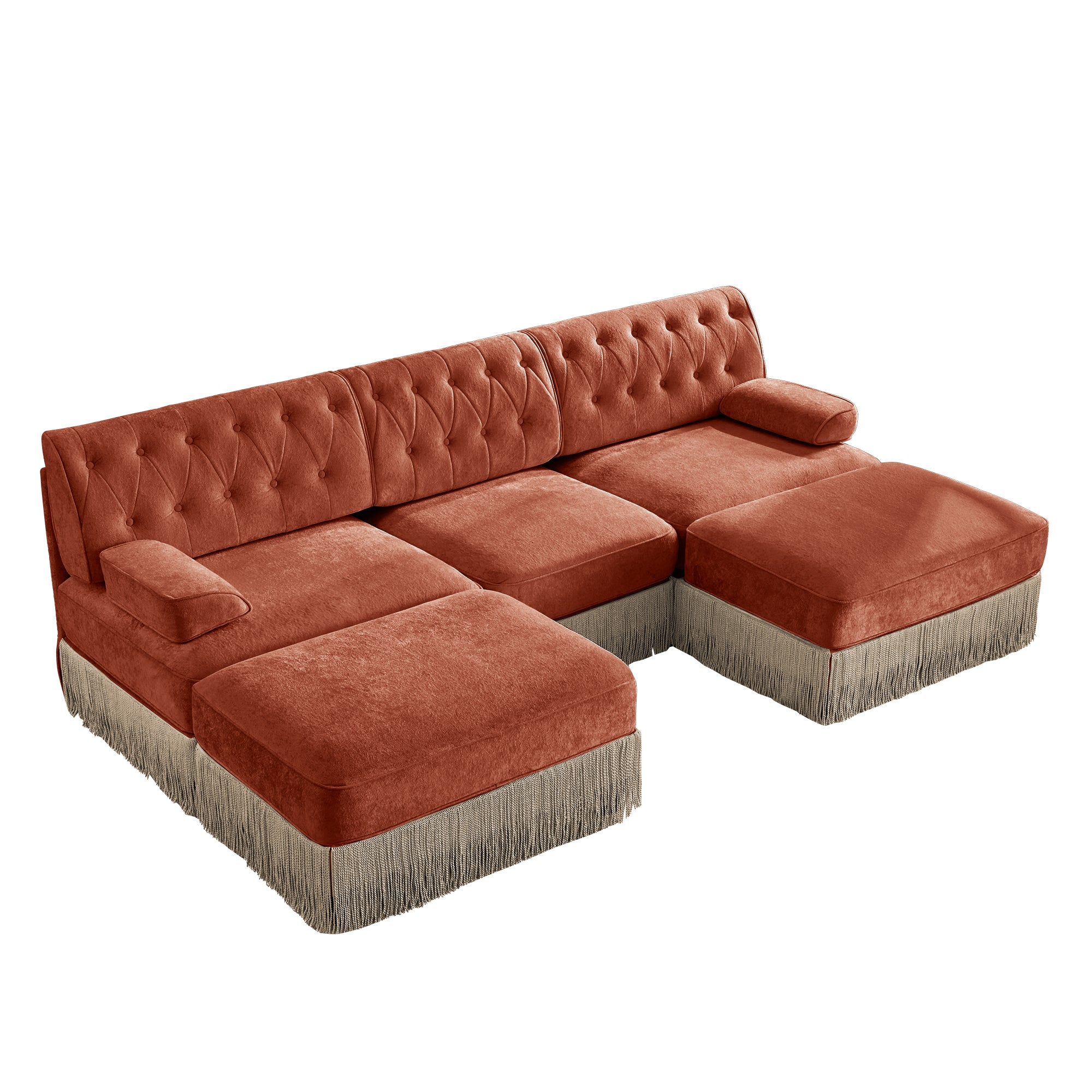Austin 106" Tufted Velvet Modular 3-Seater U-Shaped Sectional Sofa with 2 Ottomans