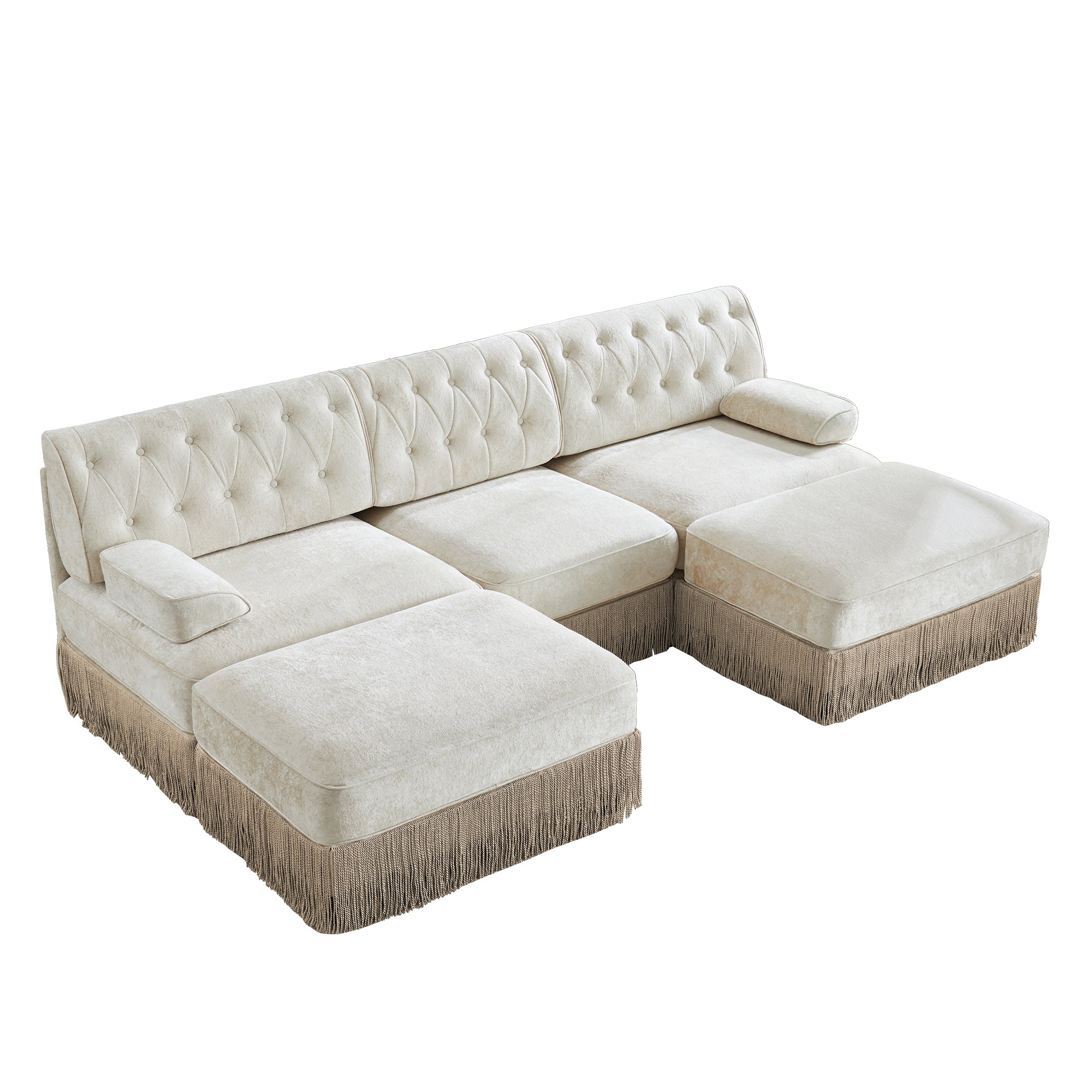 Austin 106" Tufted Velvet Modular 3-Seater U-Shaped Sectional Sofa with 2 Ottomans
