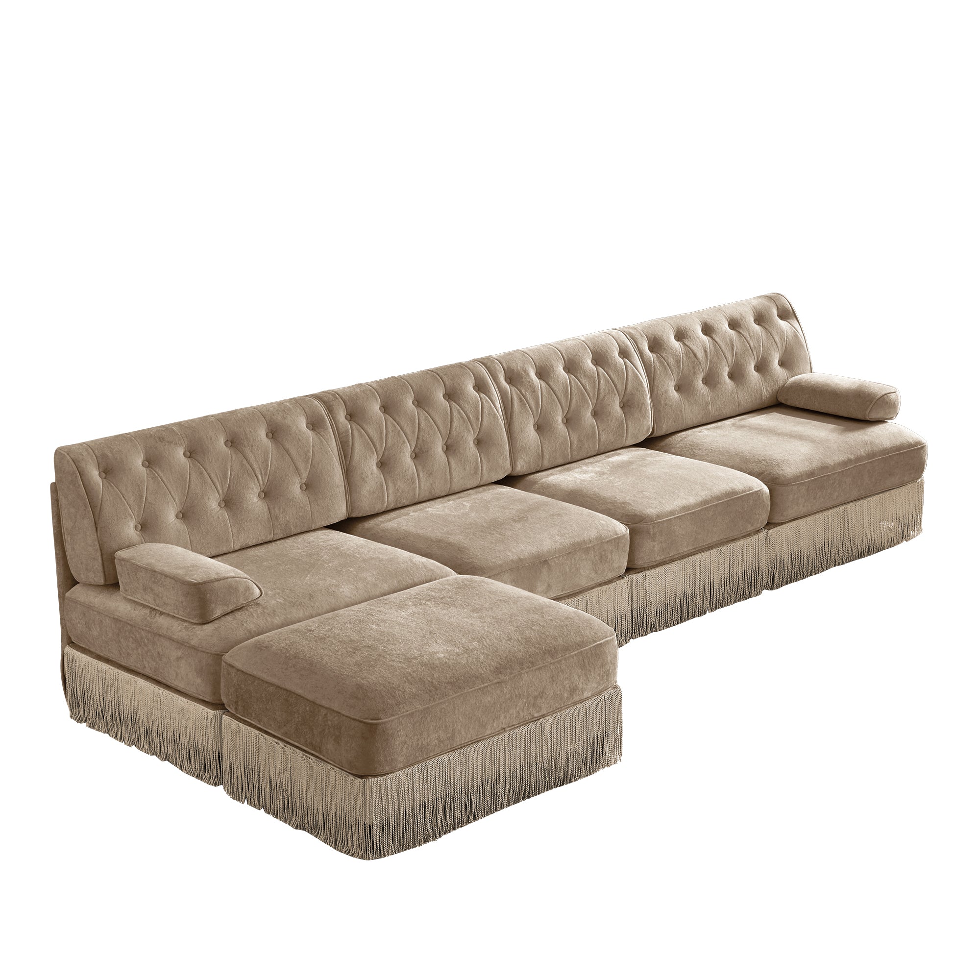 Austin 136" Tufted Velvet 4-Seater Modular Sectional Sofa with Ottoman
