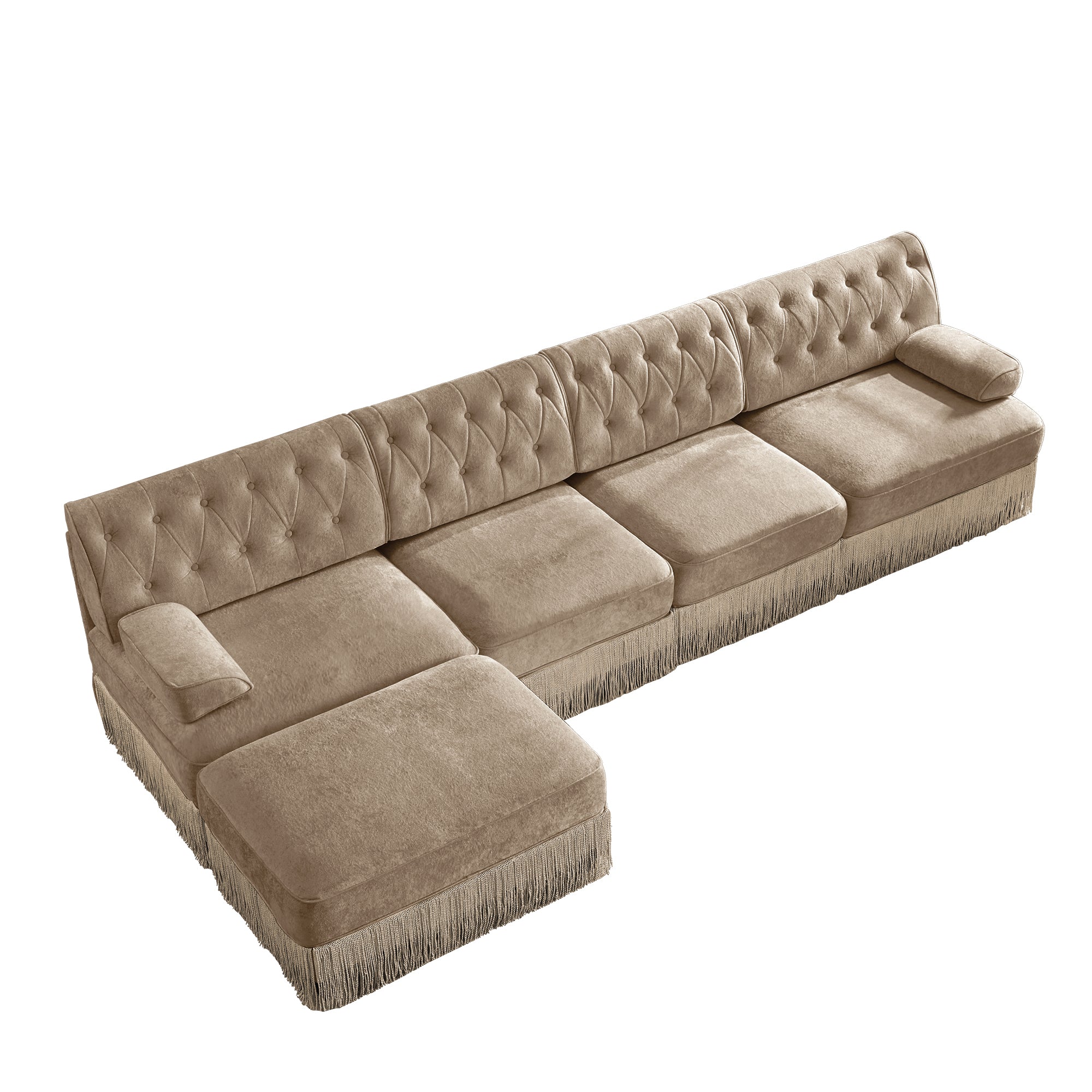 Austin 136" Tufted Velvet 4-Seater Modular Sectional Sofa with Ottoman