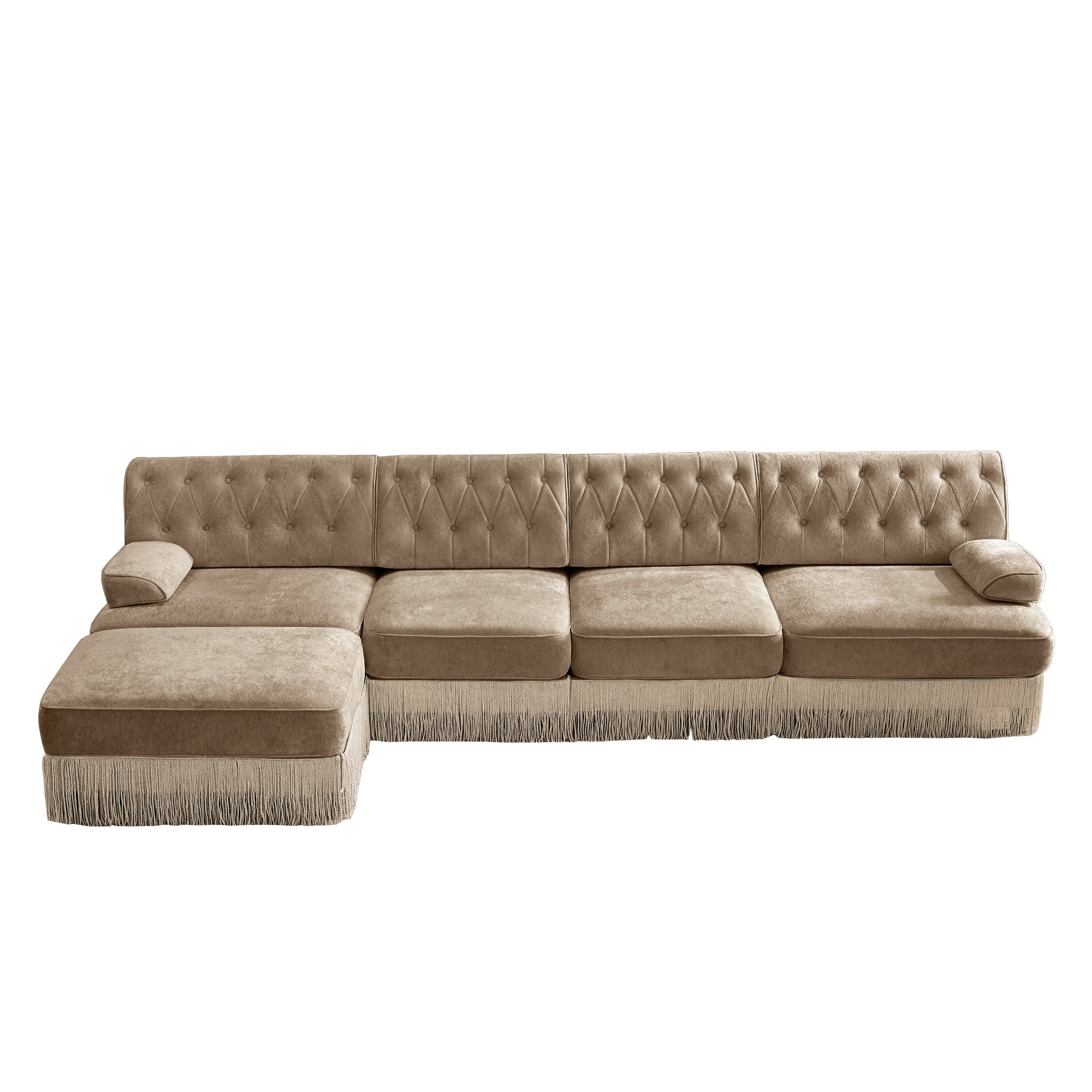 Austin 136" Tufted Velvet 4-Seater Modular Sectional Sofa with Ottoman