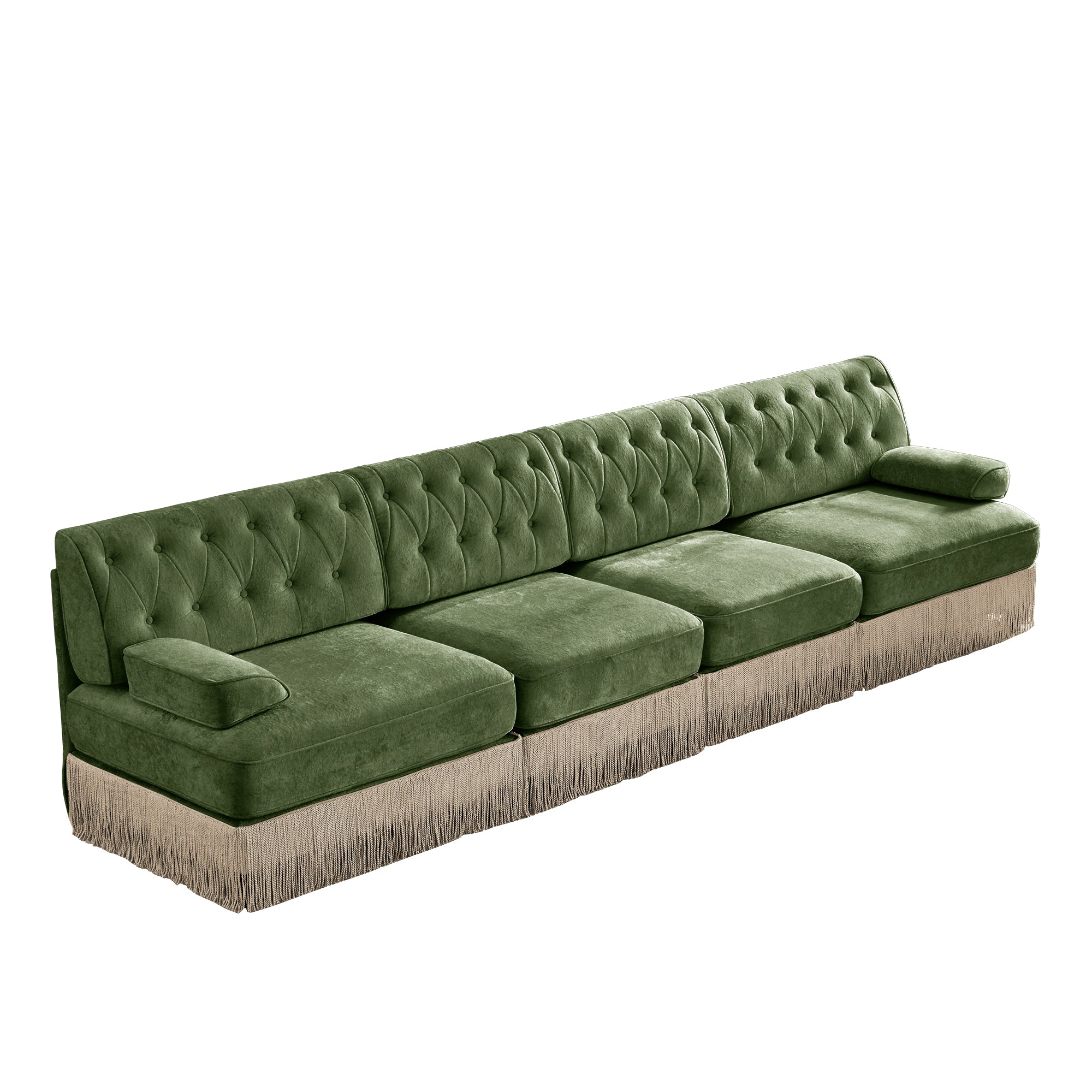 Austin 136" Tufted Velvet 4-Seater Modular Sofa with Fringe Skirt Base