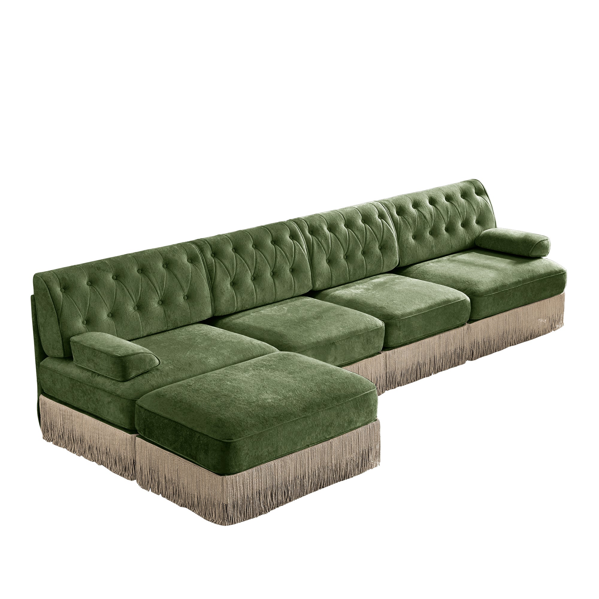 Austin 136" Tufted Velvet 4-Seater Modular Sectional Sofa with Ottoman