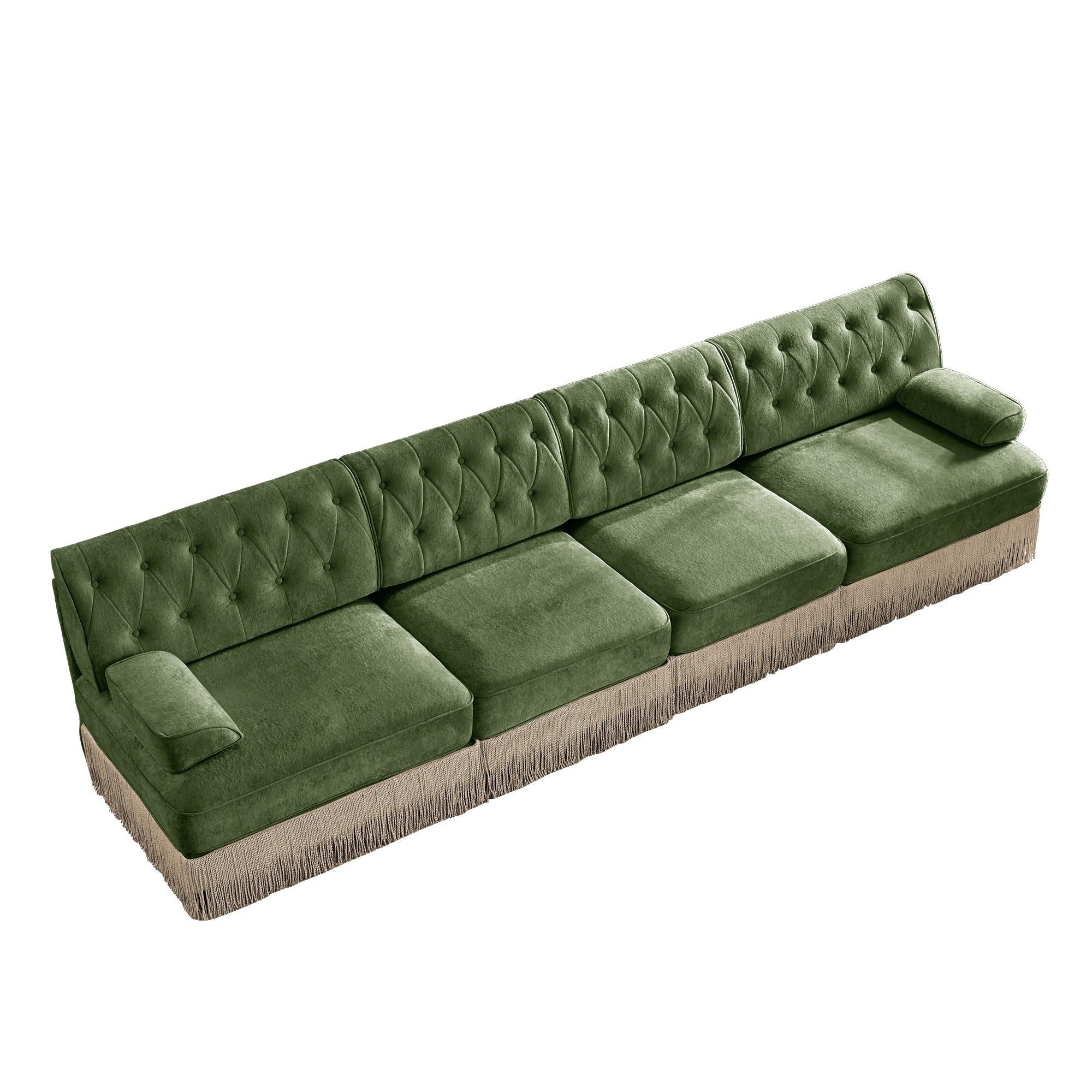 Austin 136" Tufted Velvet 4-Seater Modular Sofa with Fringe Skirt Base