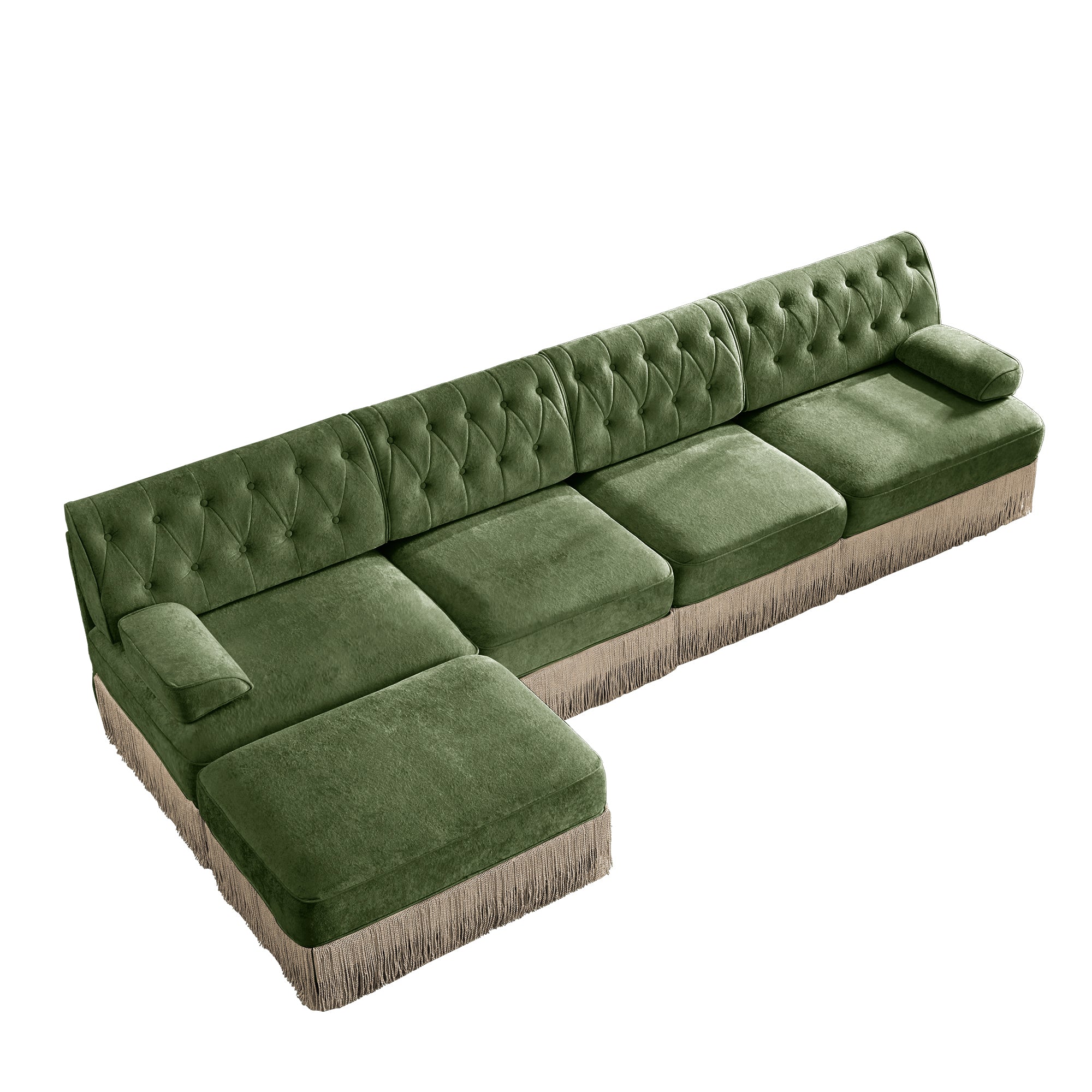 Austin 136" Tufted Velvet 4-Seater Modular Sectional Sofa with Ottoman