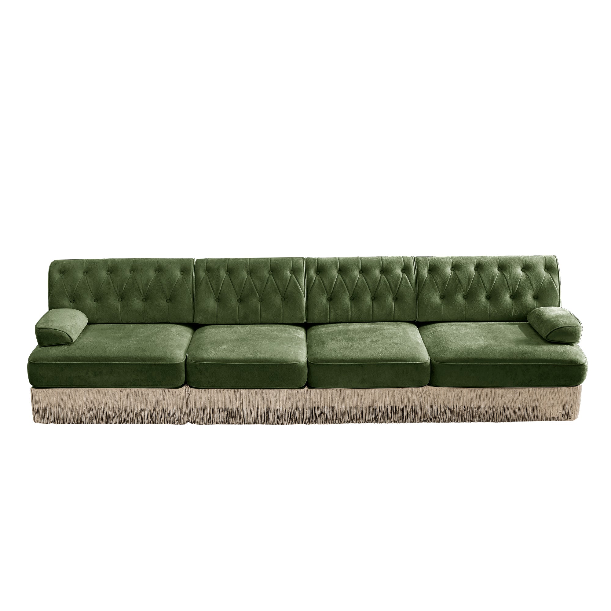 Austin 136" Tufted Velvet 4-Seater Modular Sofa with Fringe Skirt Base