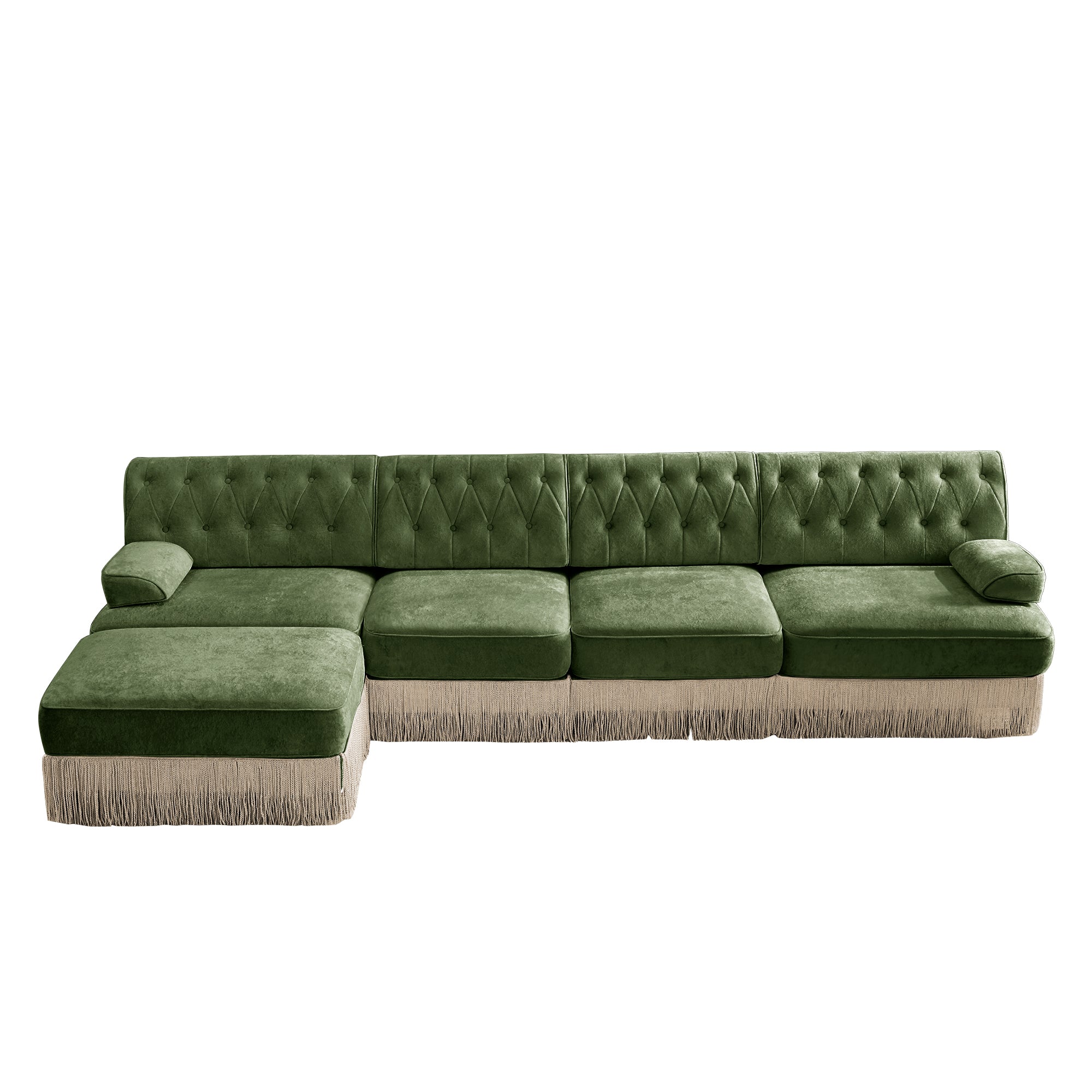 Austin 136" Tufted Velvet 4-Seater Modular Sectional Sofa with Ottoman