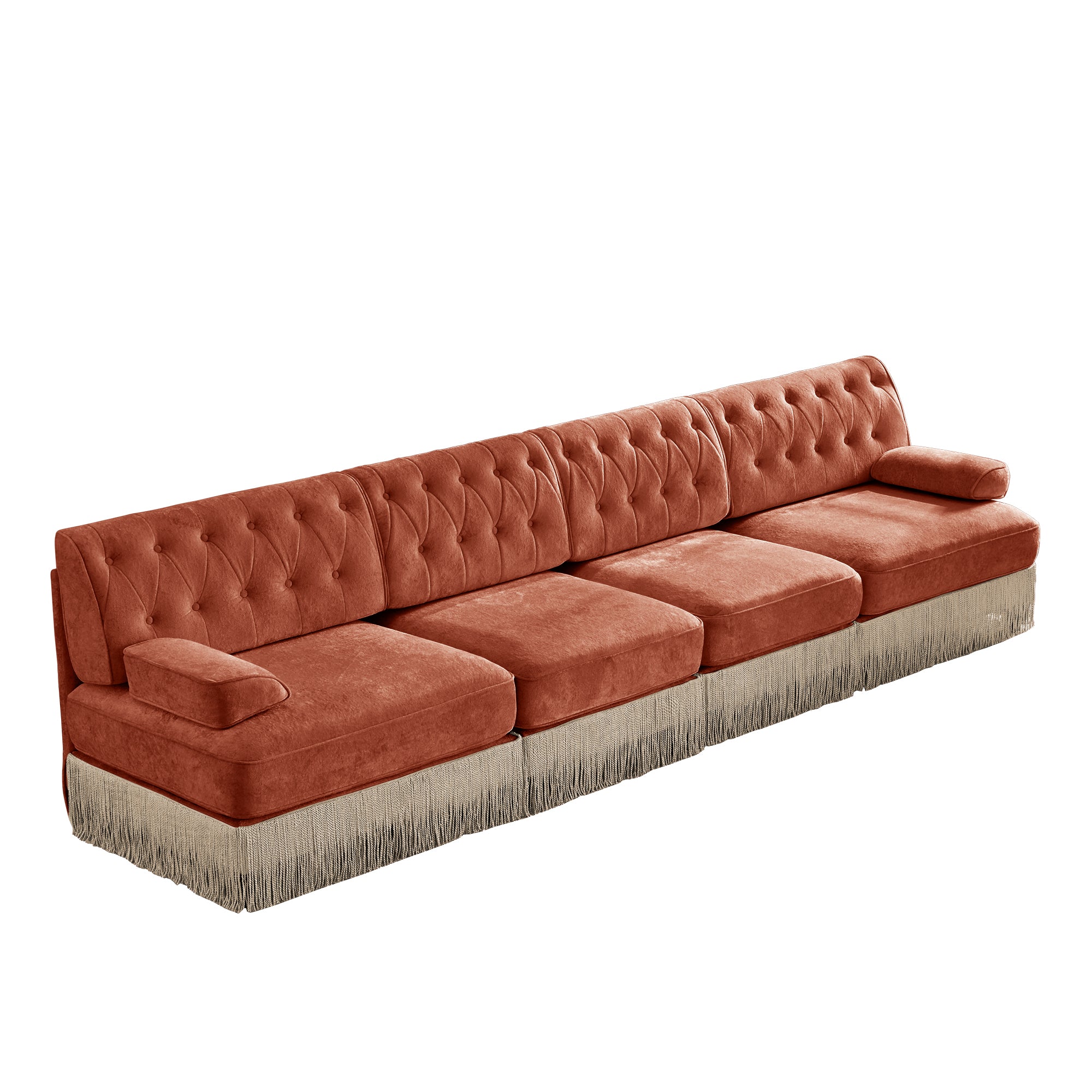 Austin 136" Tufted Velvet 4-Seater Modular Sofa with Fringe Skirt Base