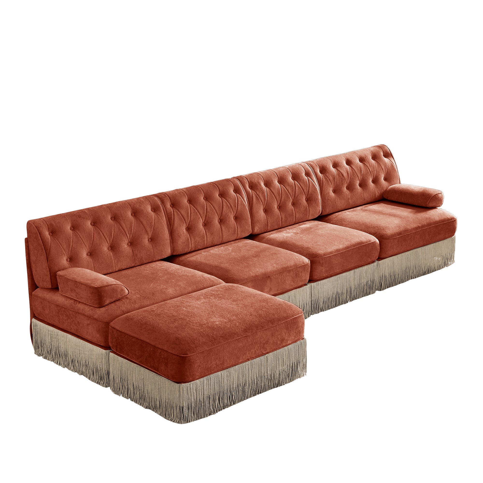Austin 136" Tufted Velvet 4-Seater Modular Sectional Sofa with Ottoman