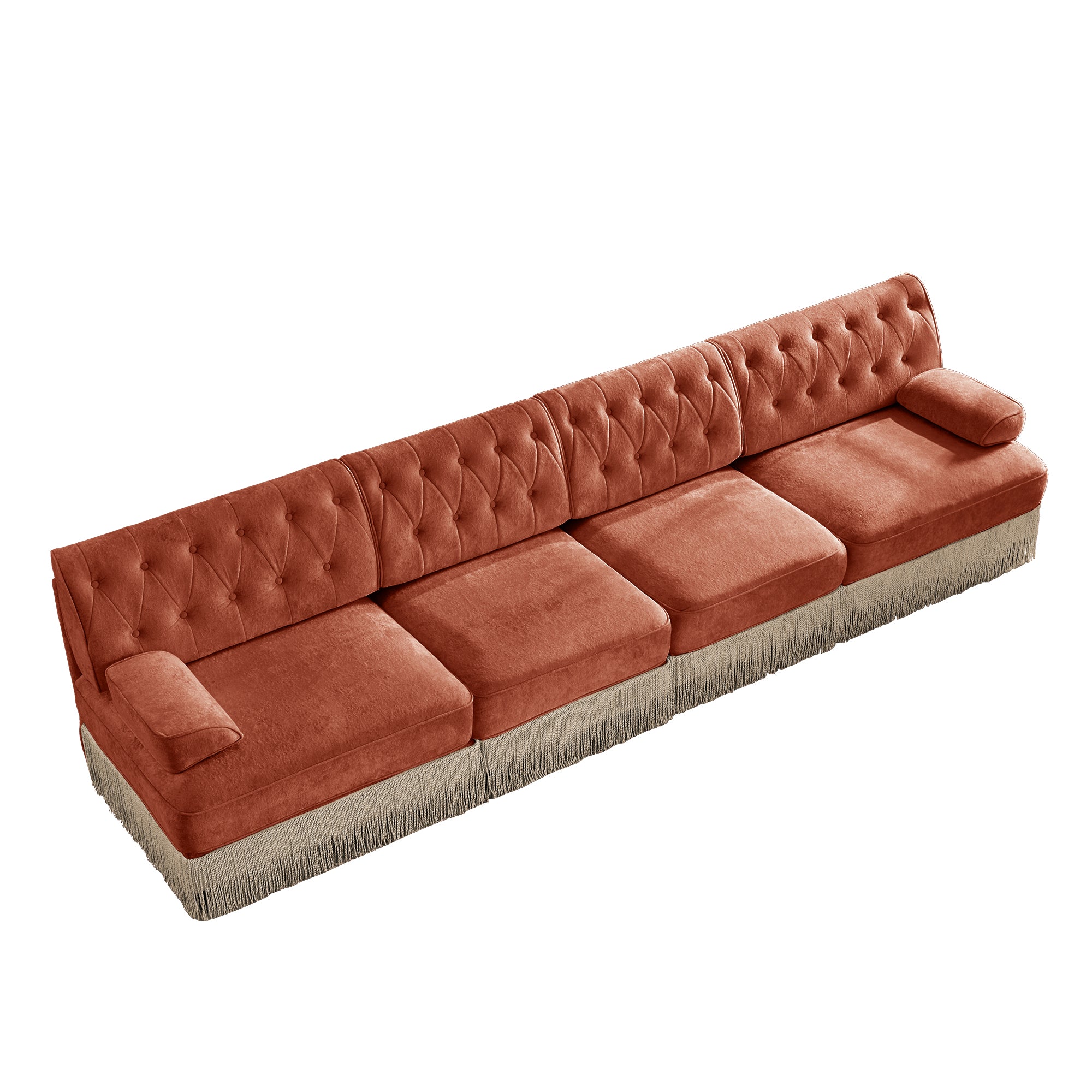Austin 136" Tufted Velvet 4-Seater Modular Sofa with Fringe Skirt Base
