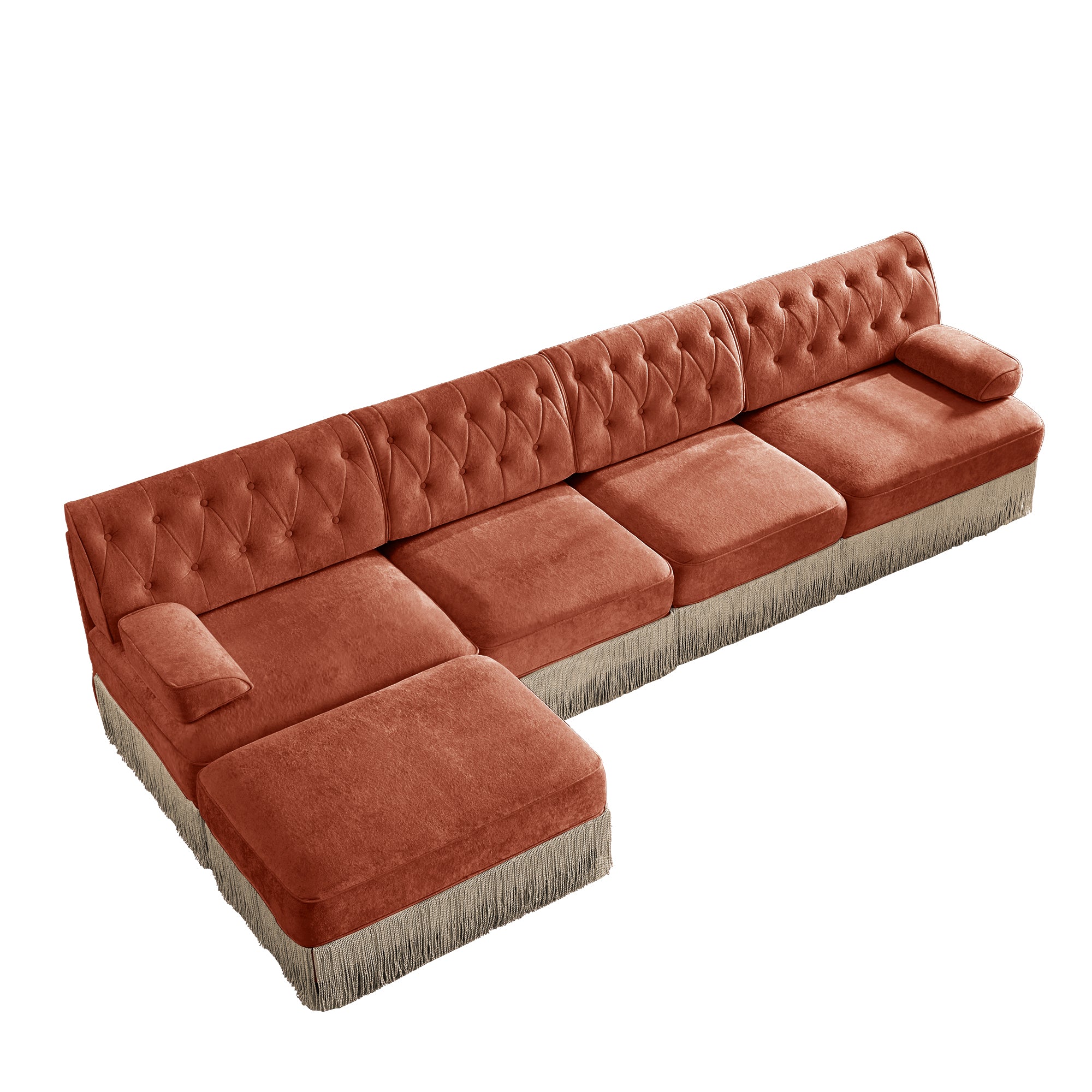 Austin 136" Tufted Velvet 4-Seater Modular Sectional Sofa with Ottoman