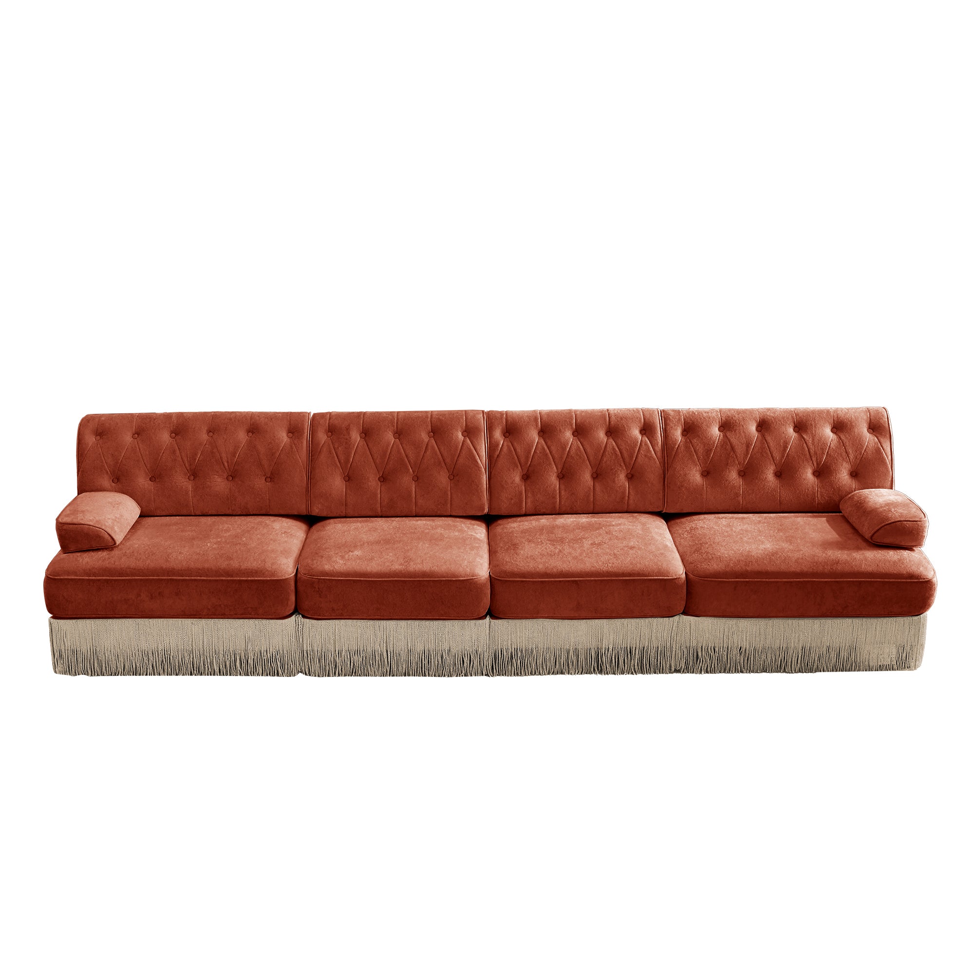 Austin 136" Tufted Velvet 4-Seater Modular Sofa with Fringe Skirt Base